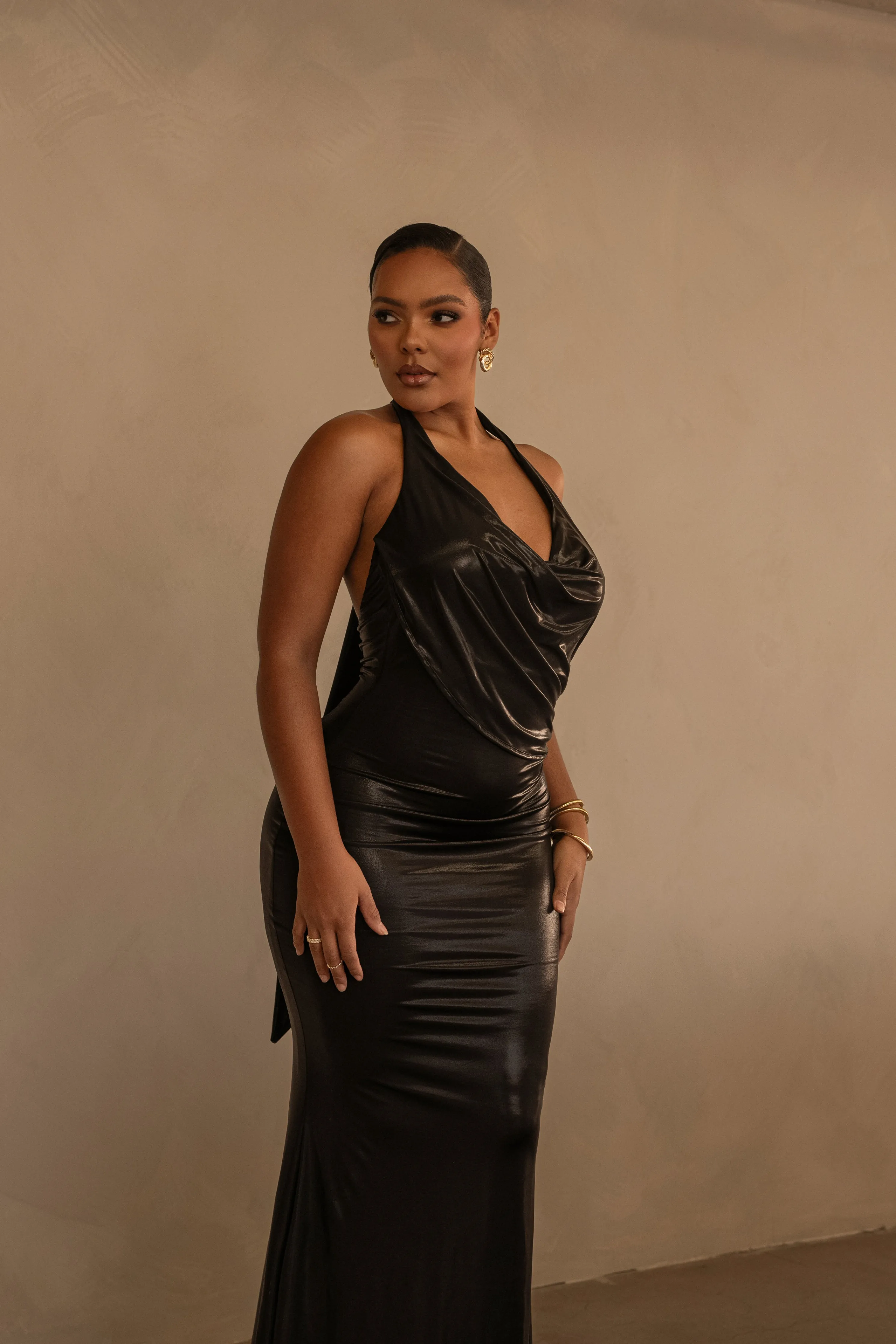 Black Bryanna Metallic Maxi Dress