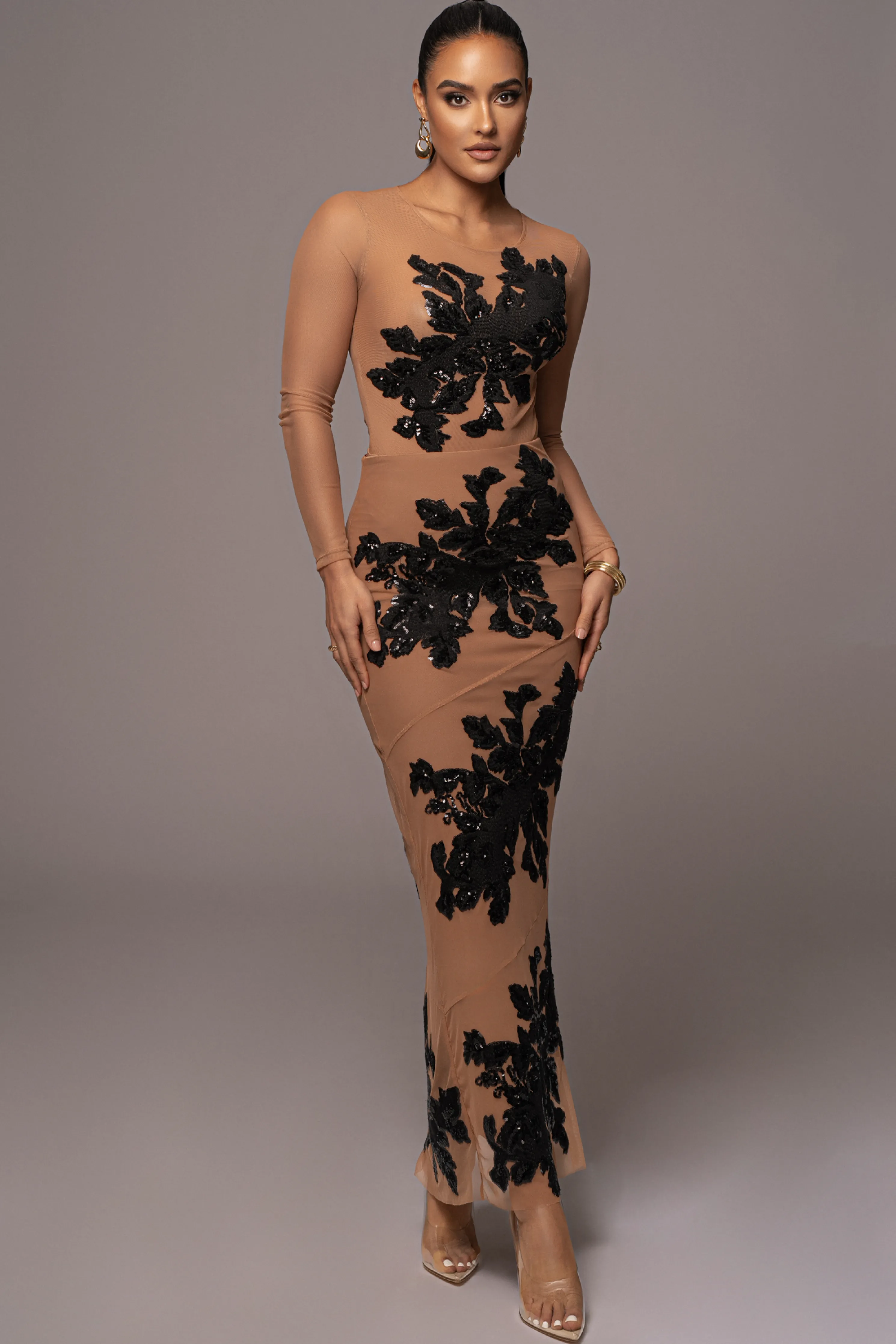 Black Charmed Embroidered Mesh Bodysuit