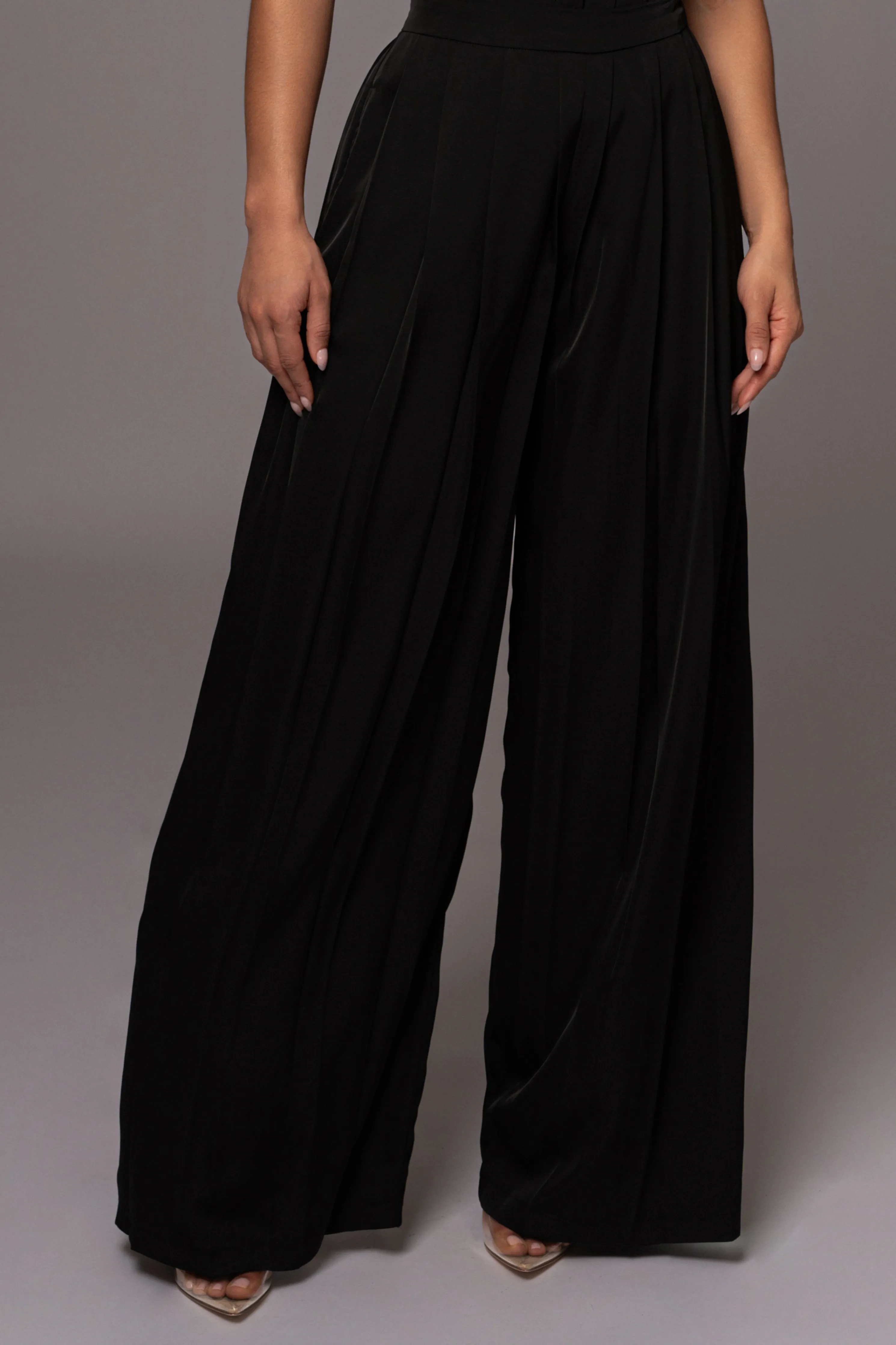 Black Clara Wide Leg Pleated Trousers