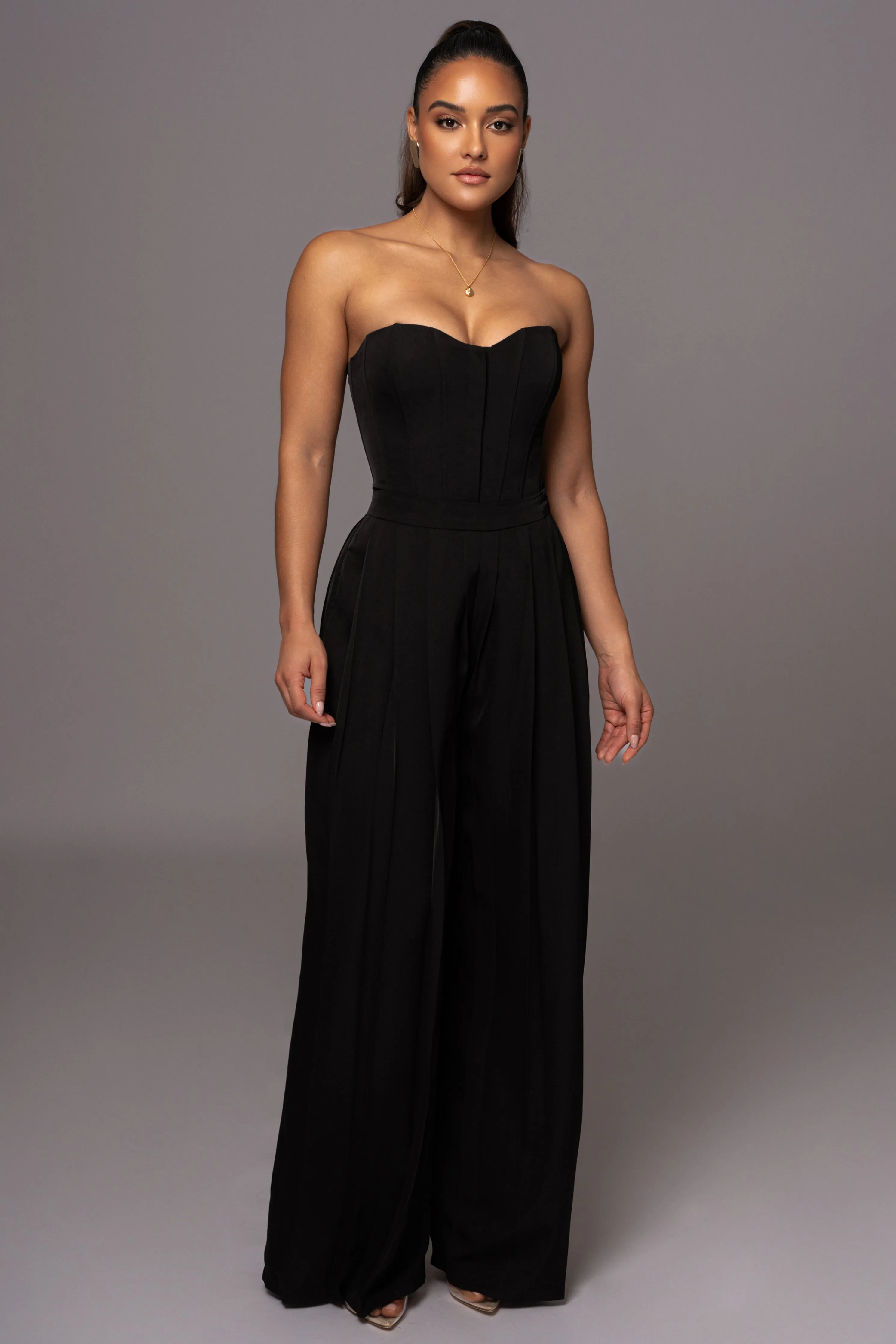 Black Clara Wide Leg Pleated Trousers