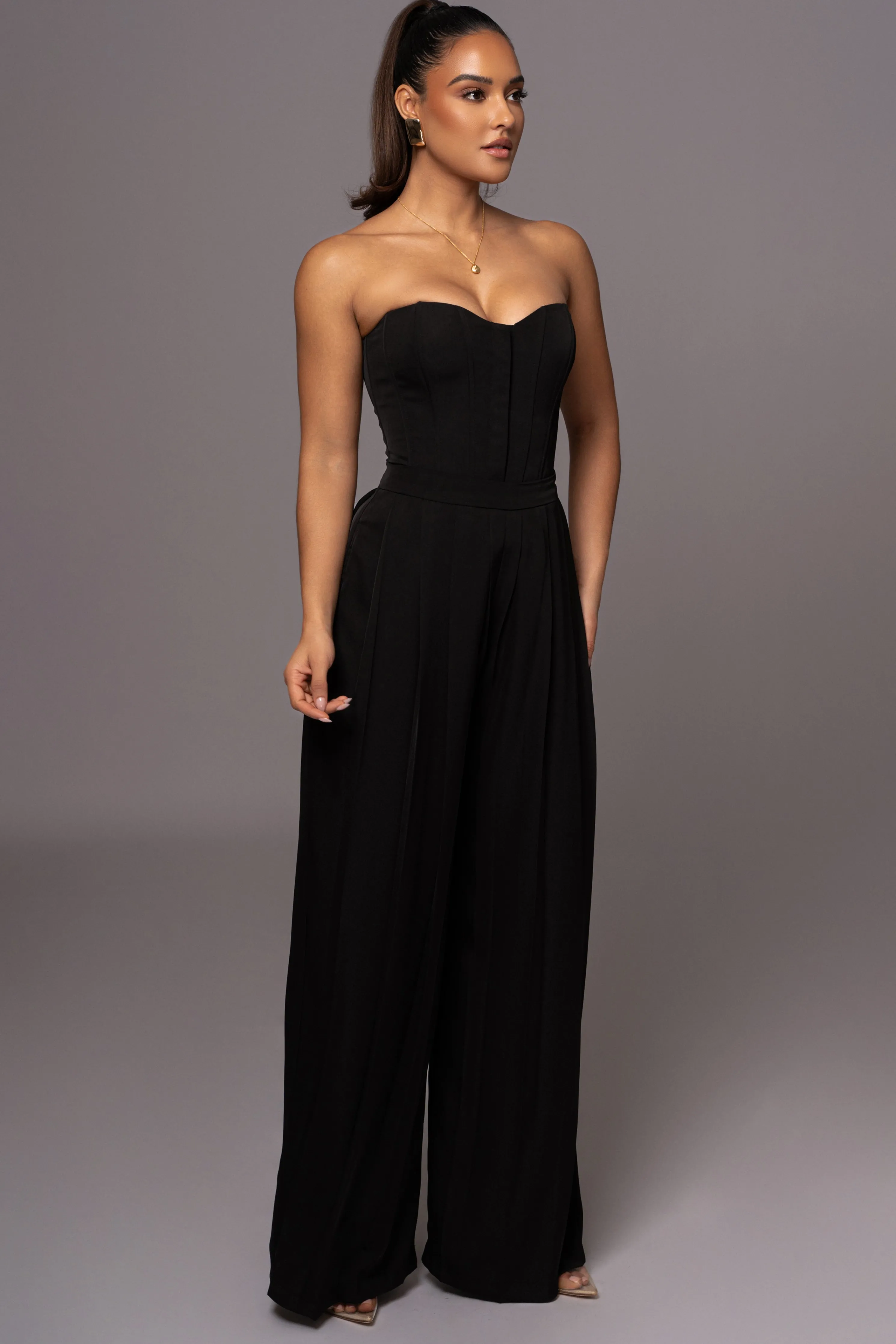 Black Clara Wide Leg Pleated Trousers