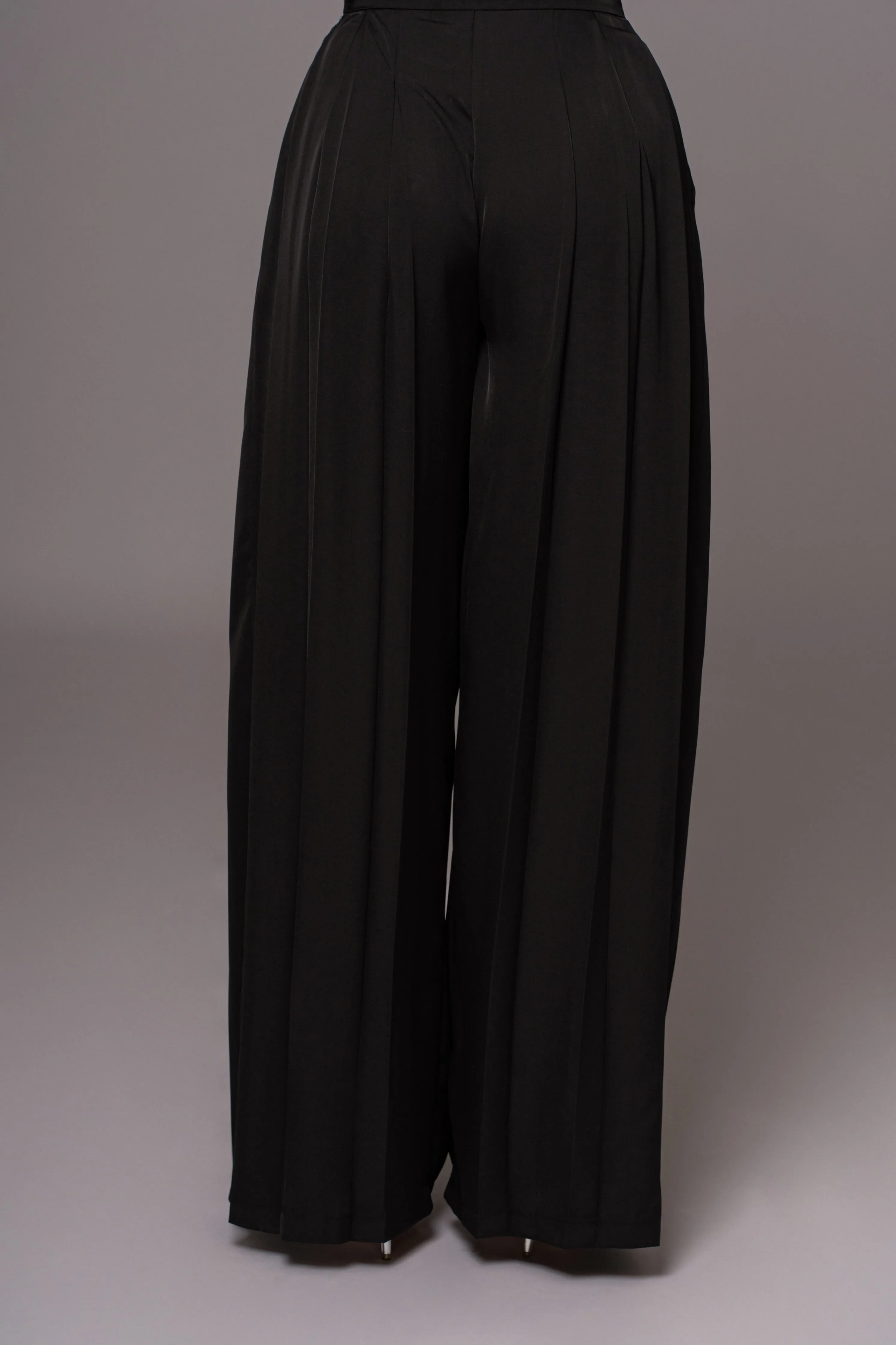 Black Clara Wide Leg Pleated Trousers