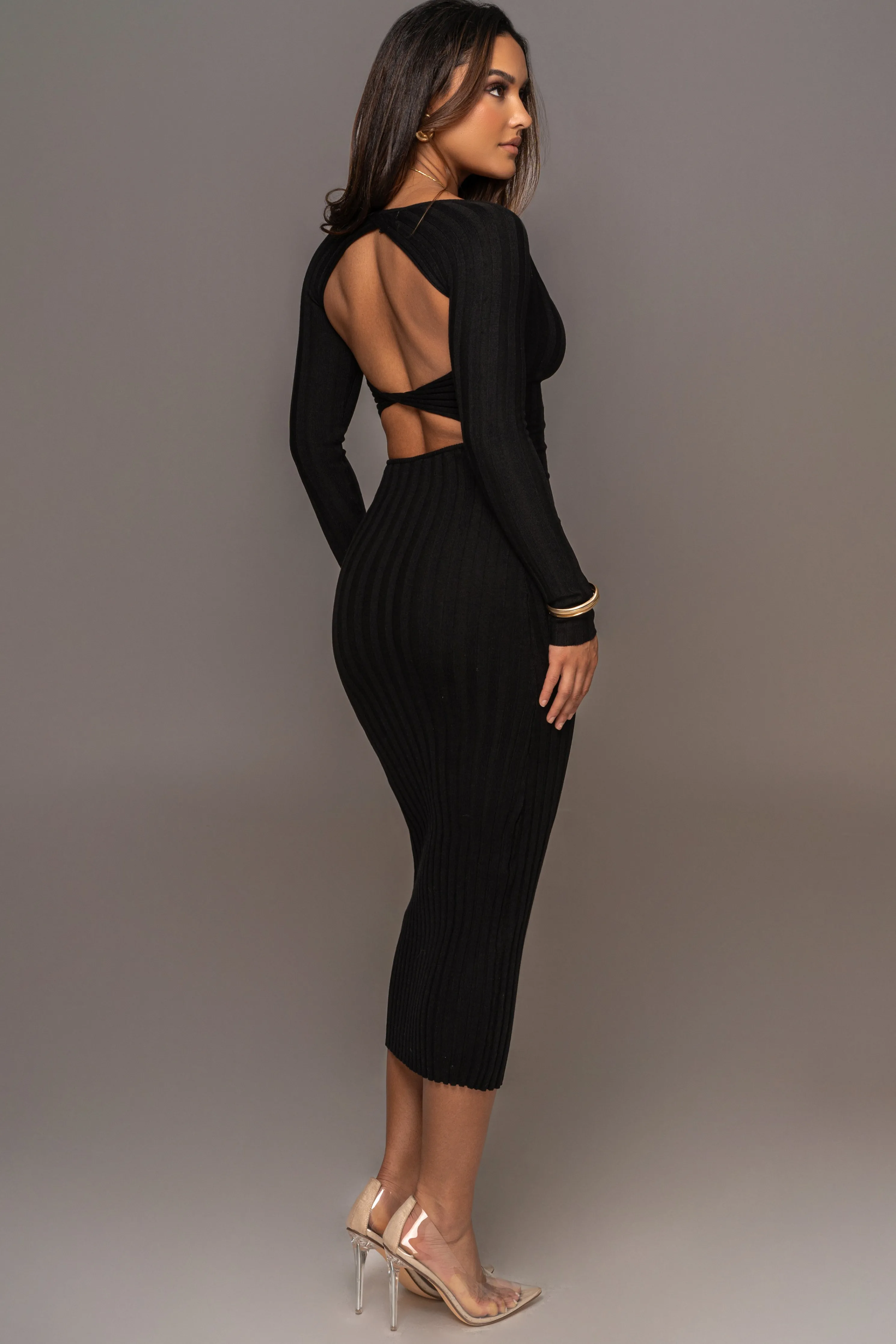 Black Danni Ribbed Maxi Dress