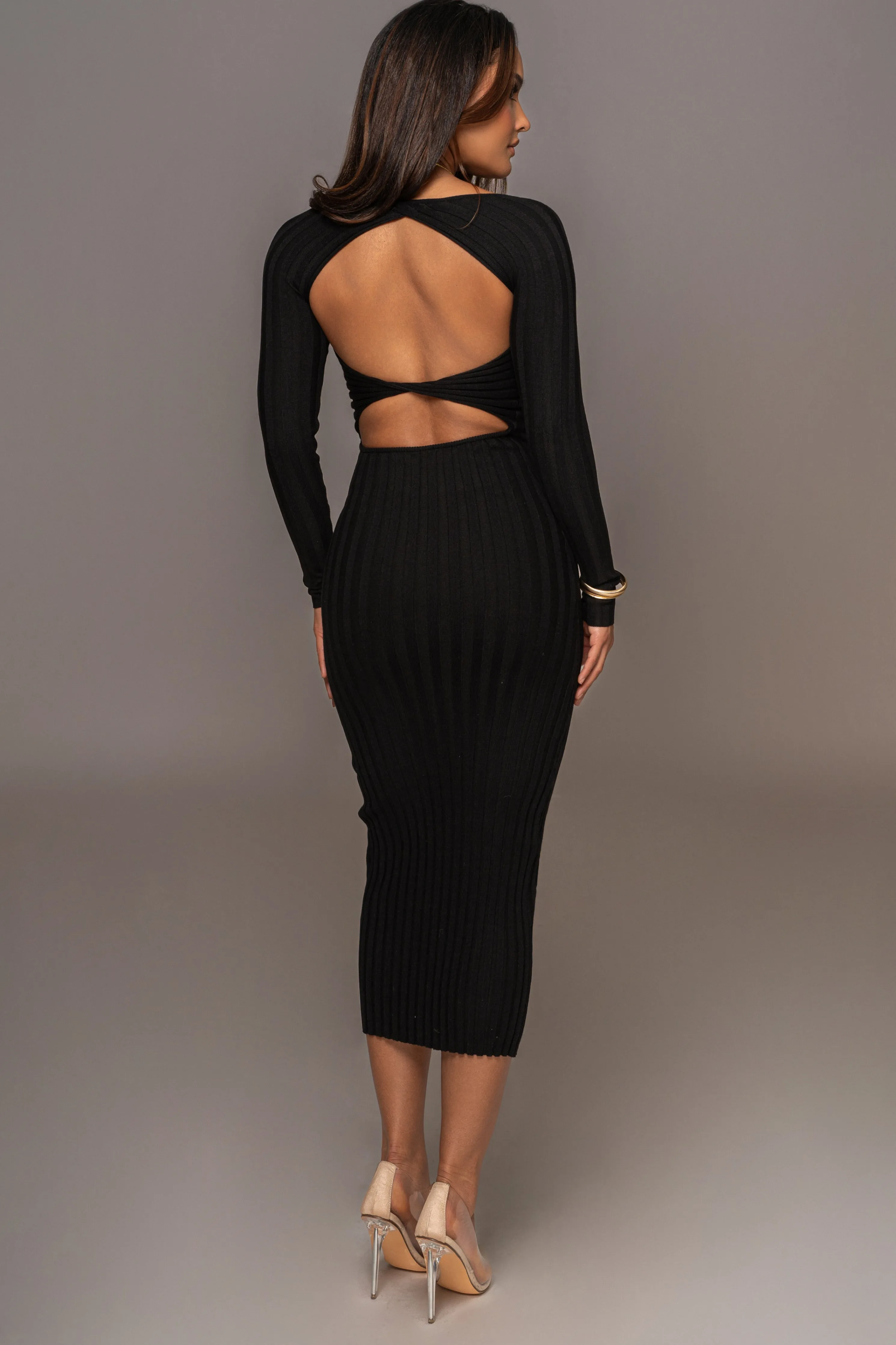 Black Danni Ribbed Maxi Dress