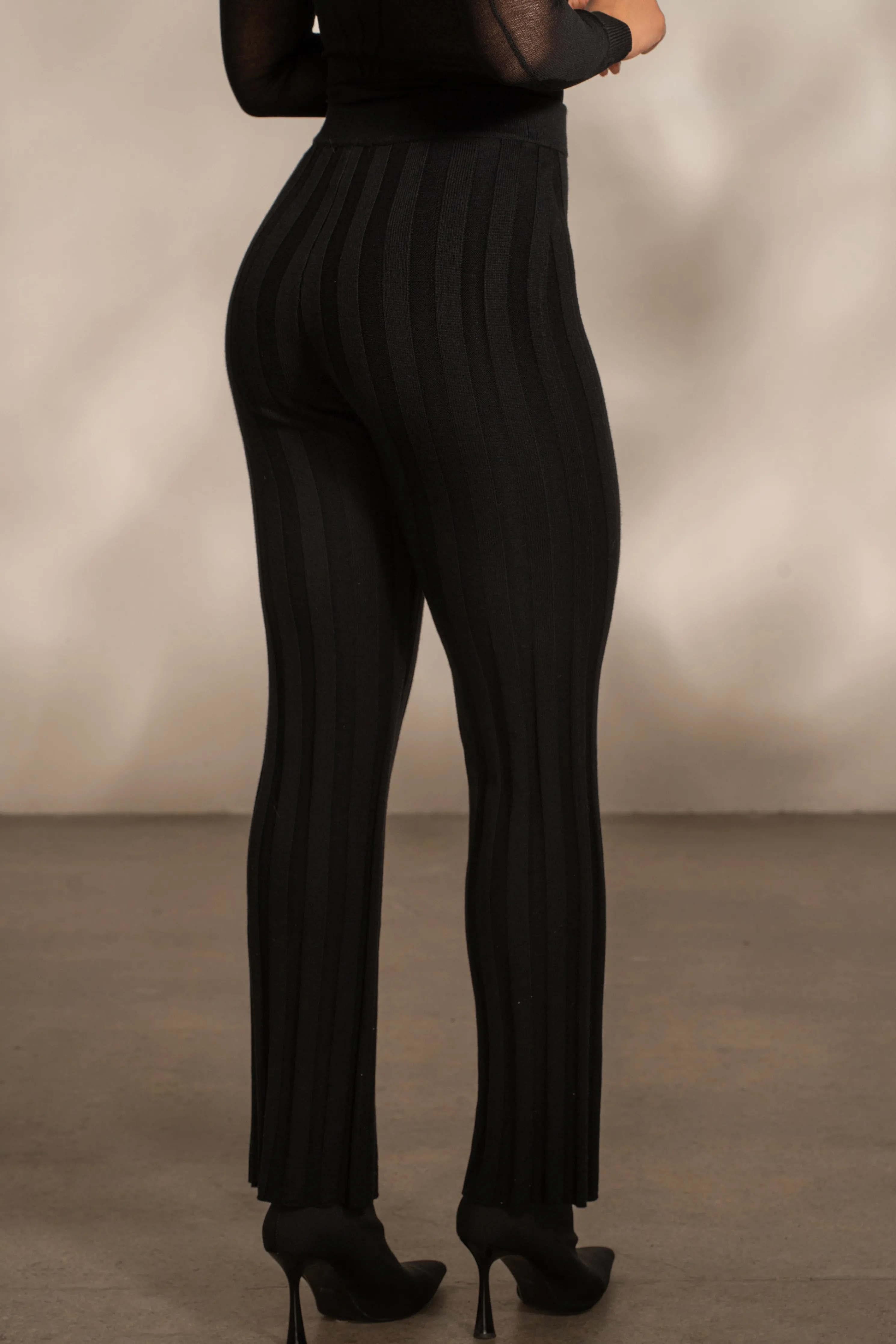 Black Darcey Ribbed Pants