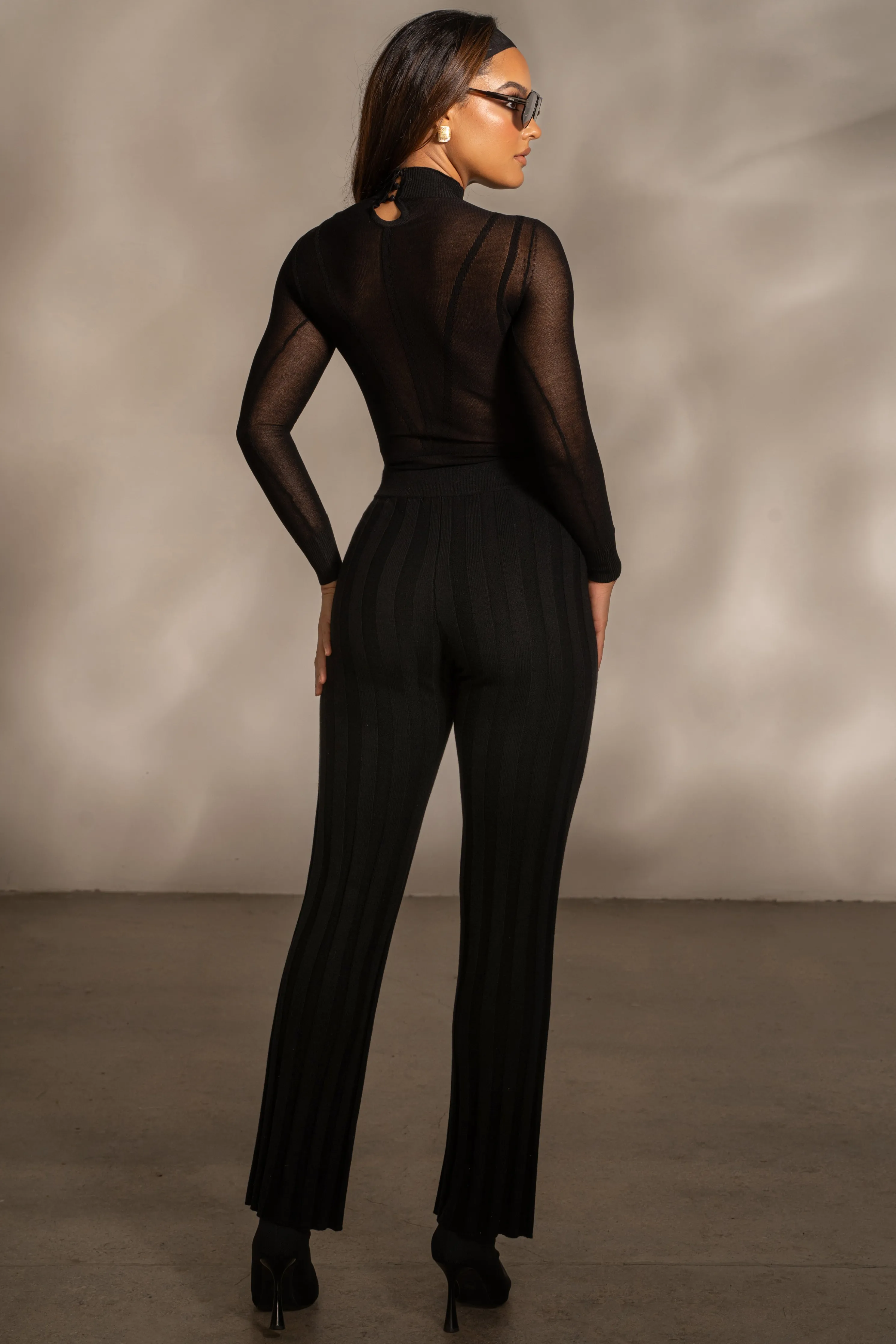 Black Darcey Ribbed Pants