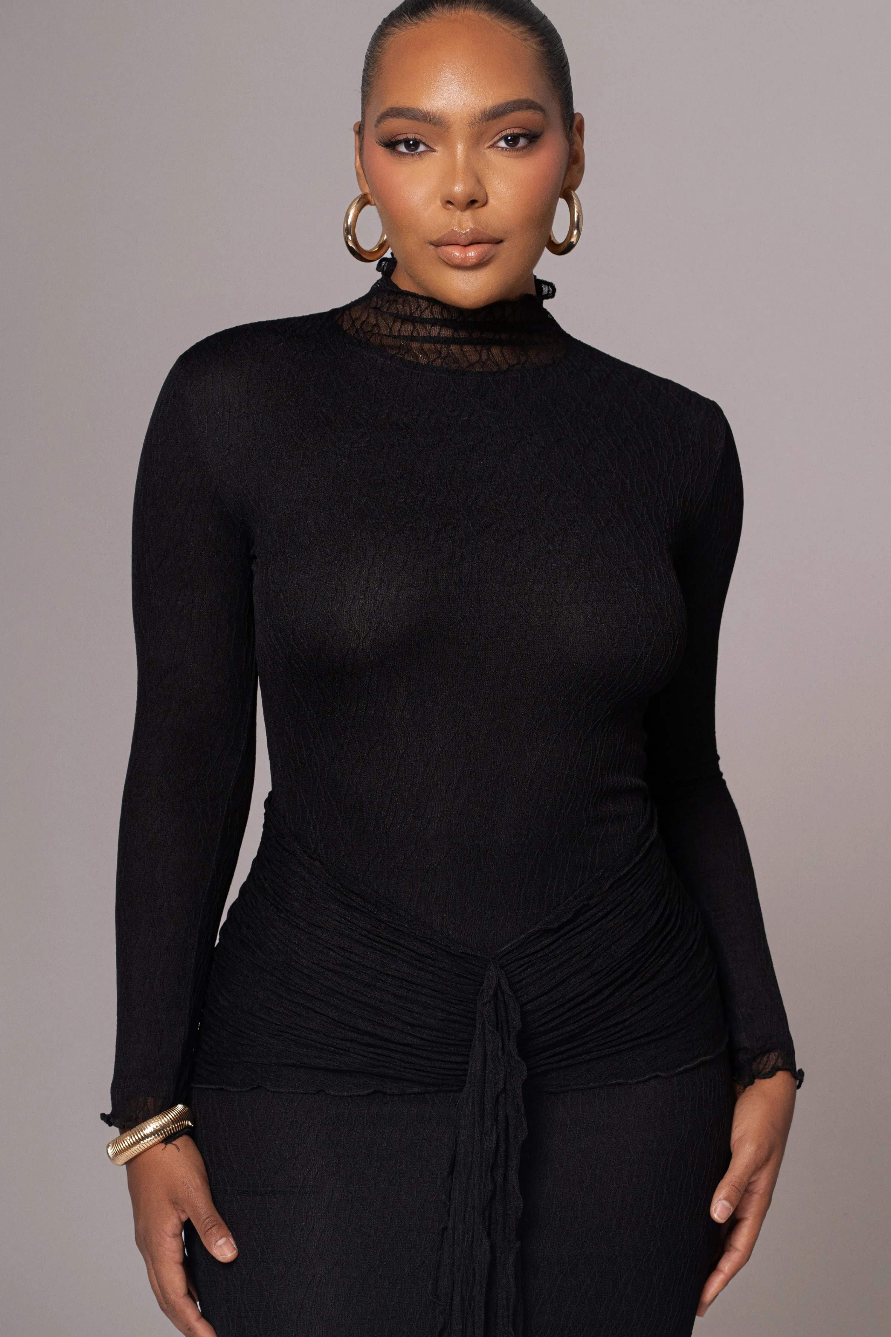 Black Drape Mock Neck Dress