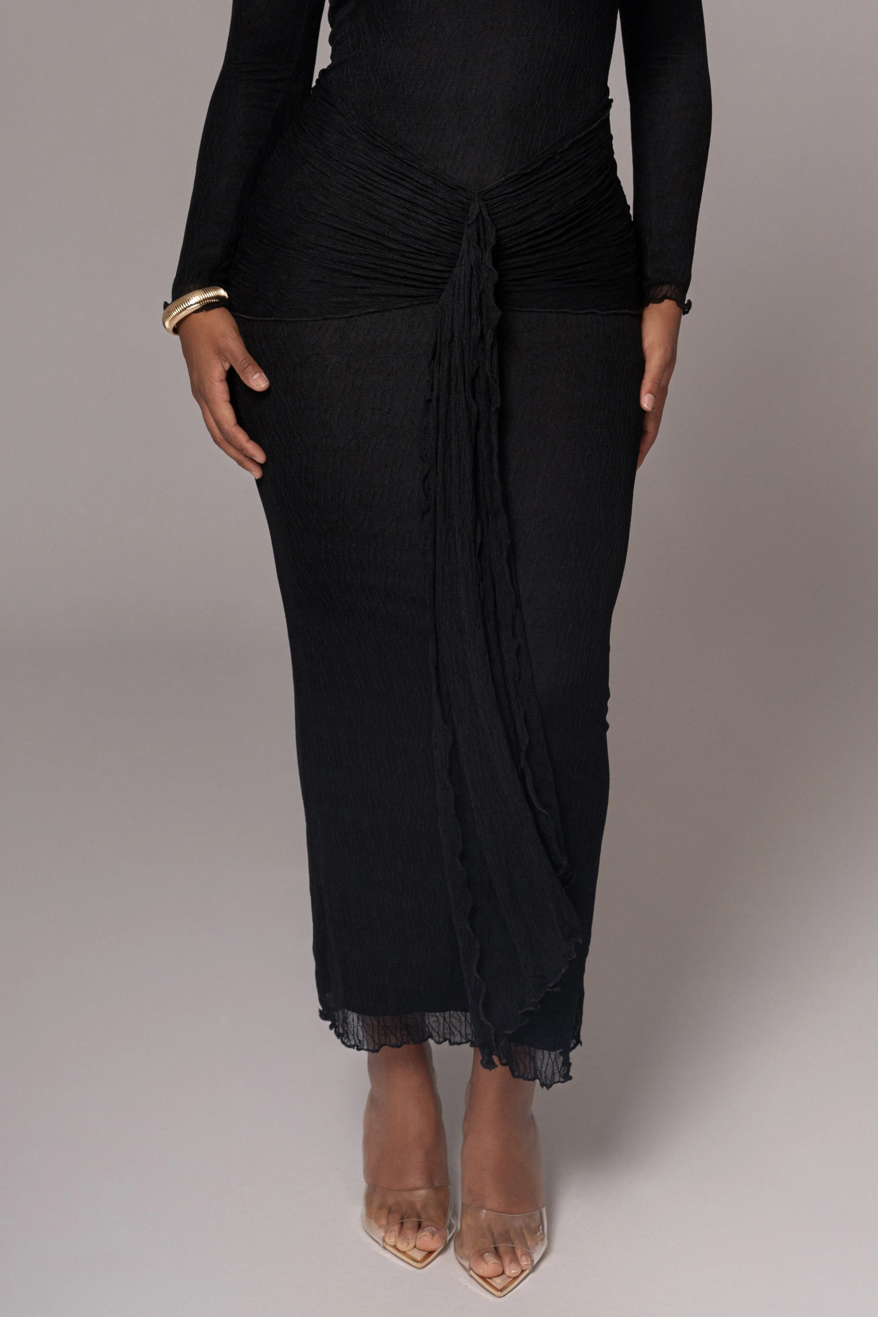 Black Drape Mock Neck Dress