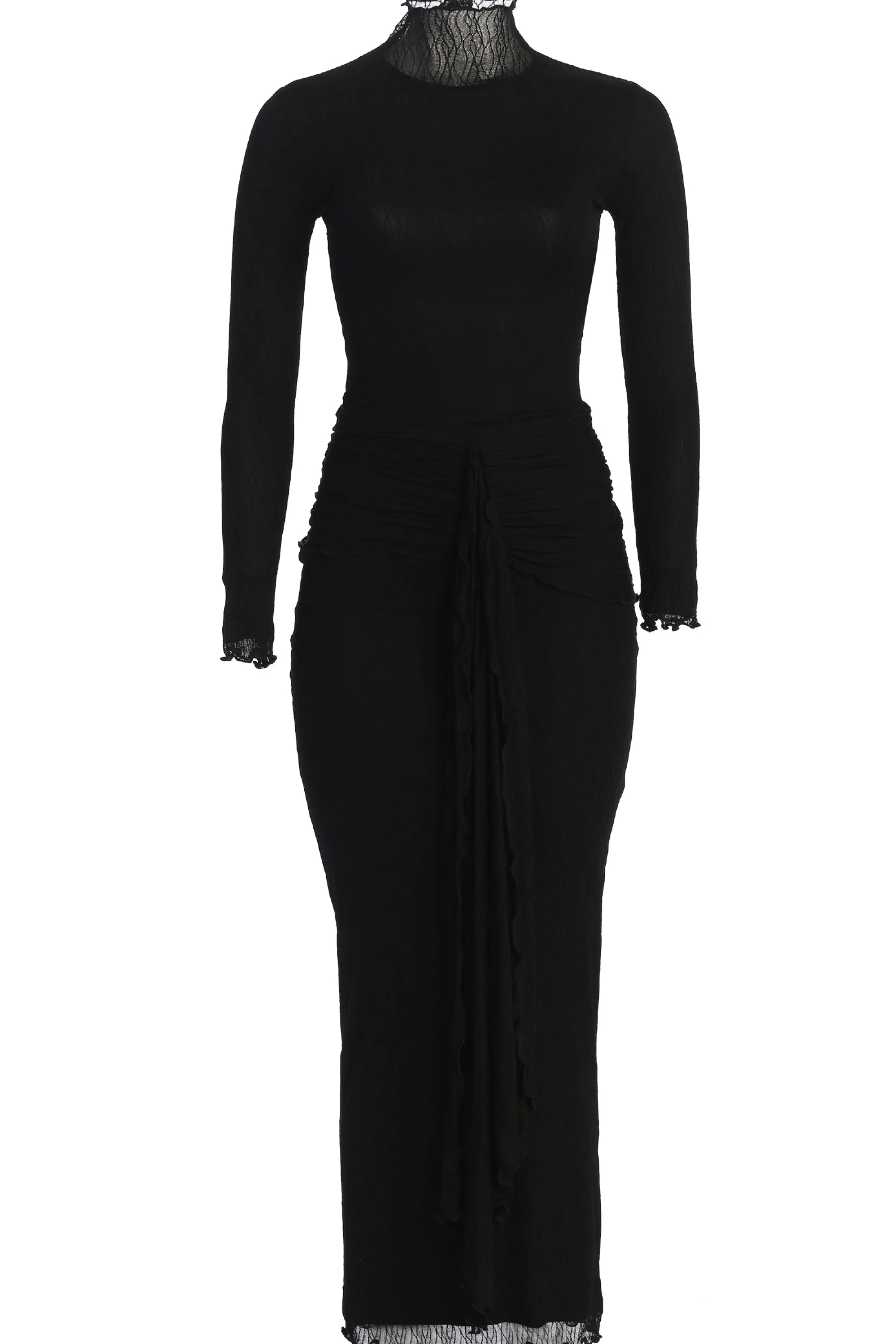 Black Drape Mock Neck Dress