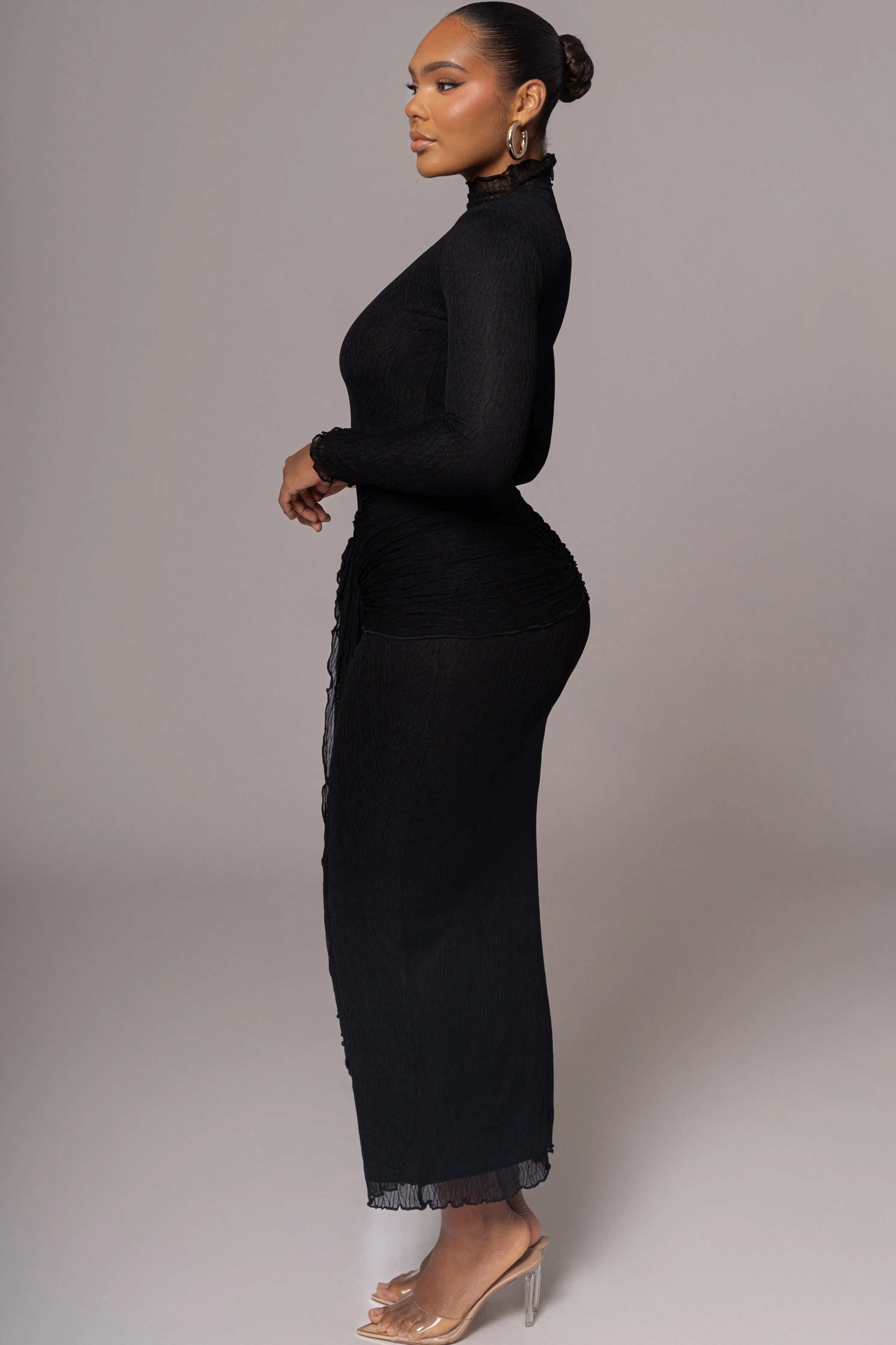 Black Drape Mock Neck Dress