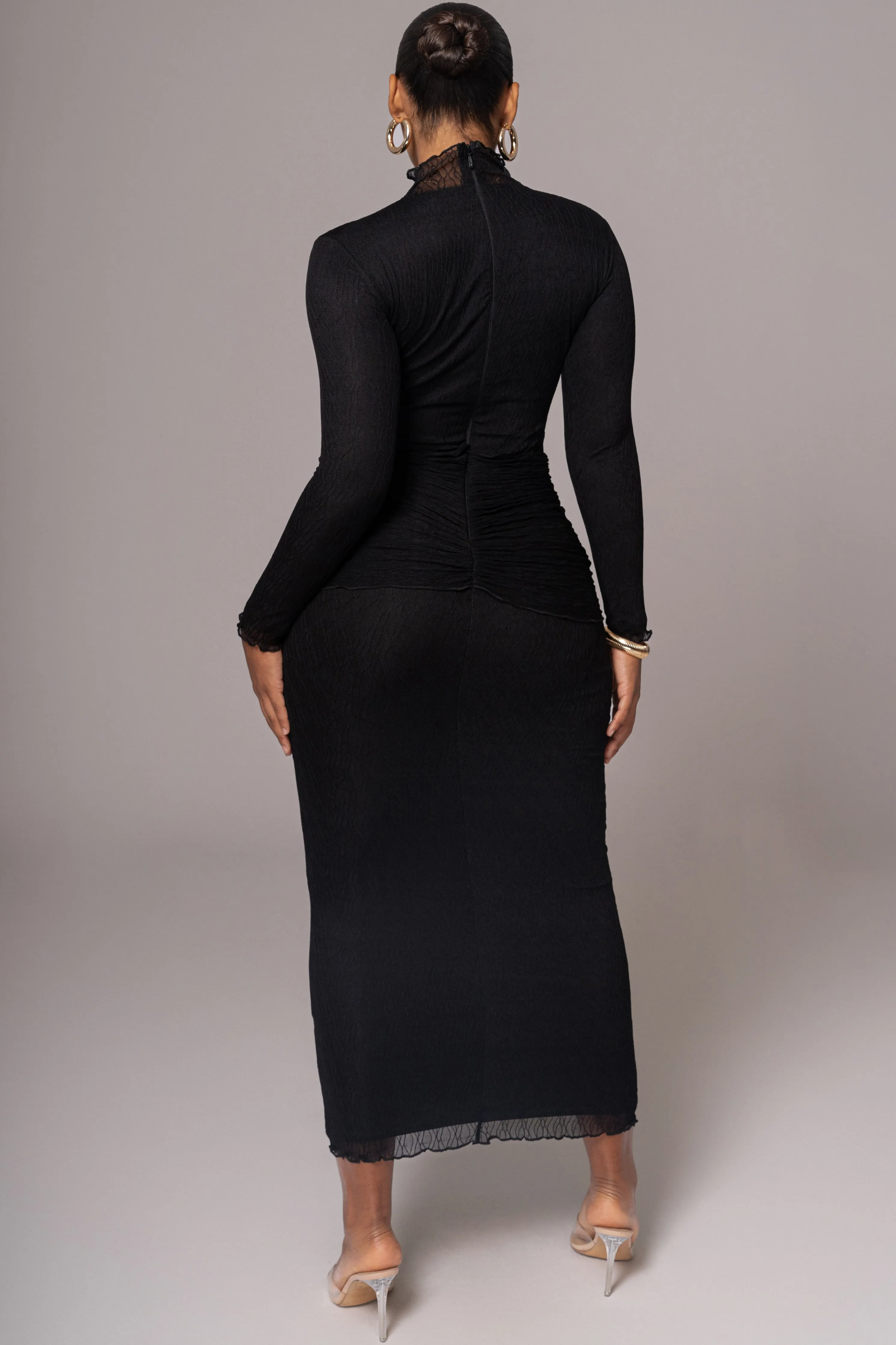 Black Drape Mock Neck Dress
