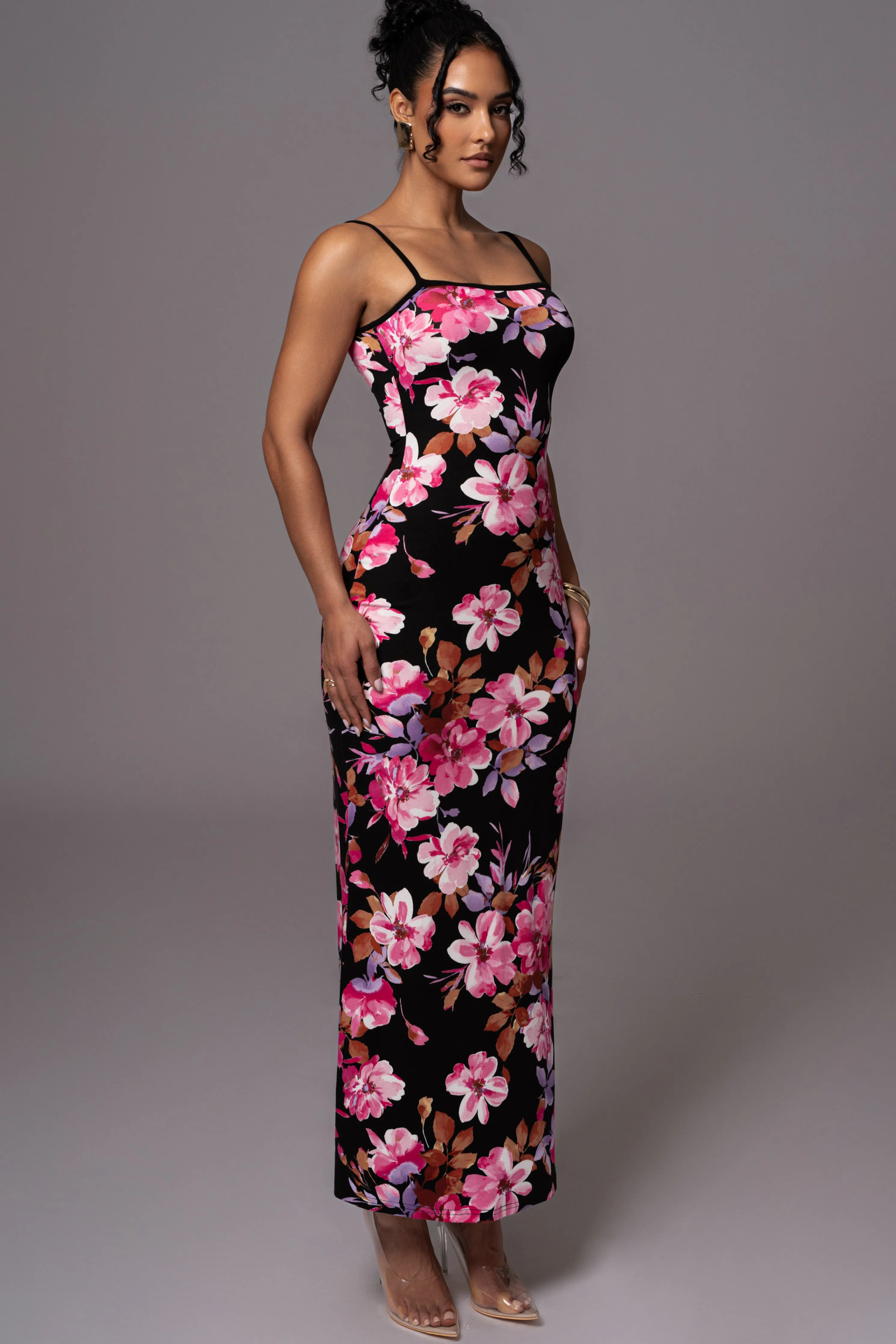 Black Floral Smooth Simplicity Maxi Dress