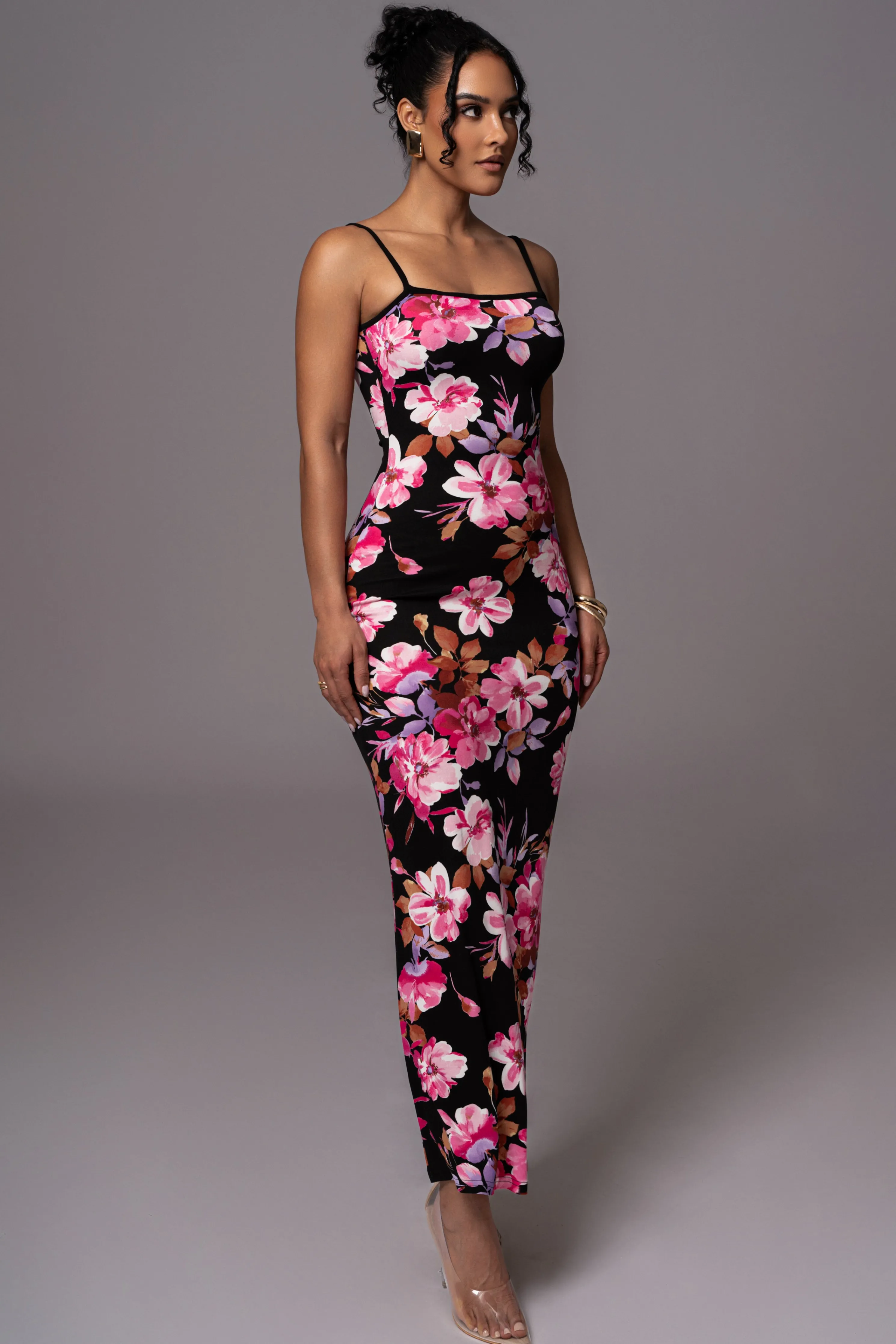 Black Floral Smooth Simplicity Maxi Dress