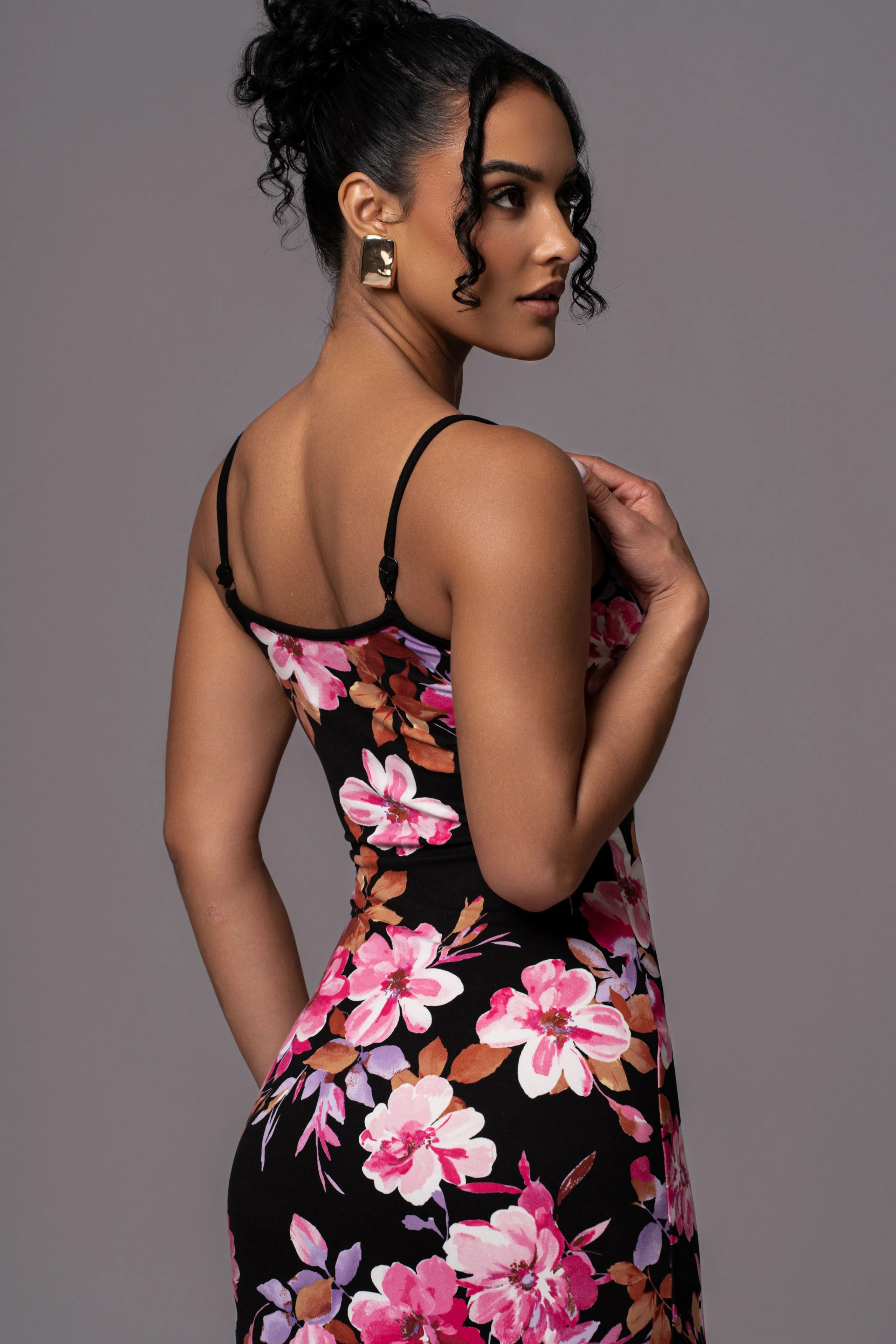 Black Floral Smooth Simplicity Maxi Dress