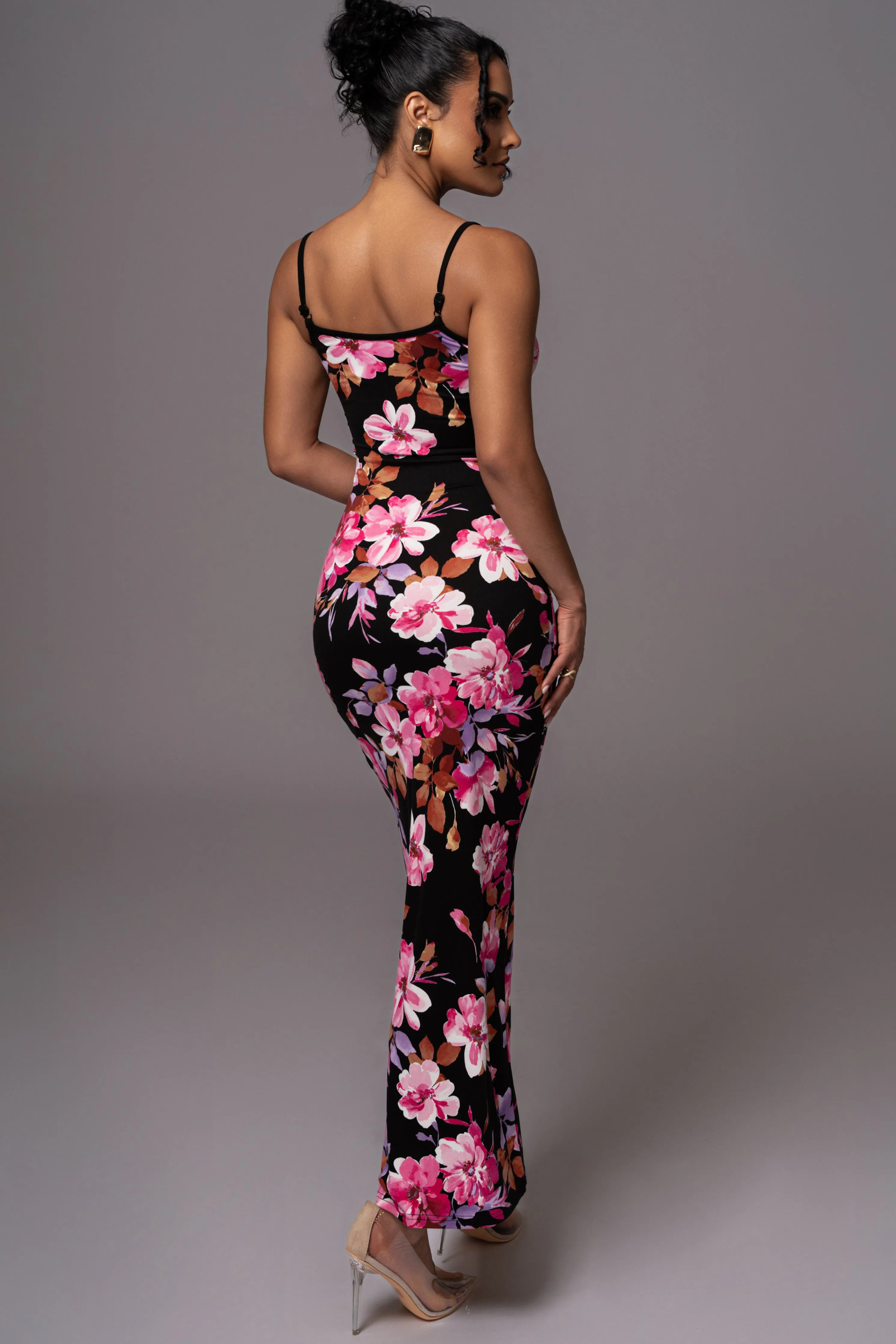 Black Floral Smooth Simplicity Maxi Dress