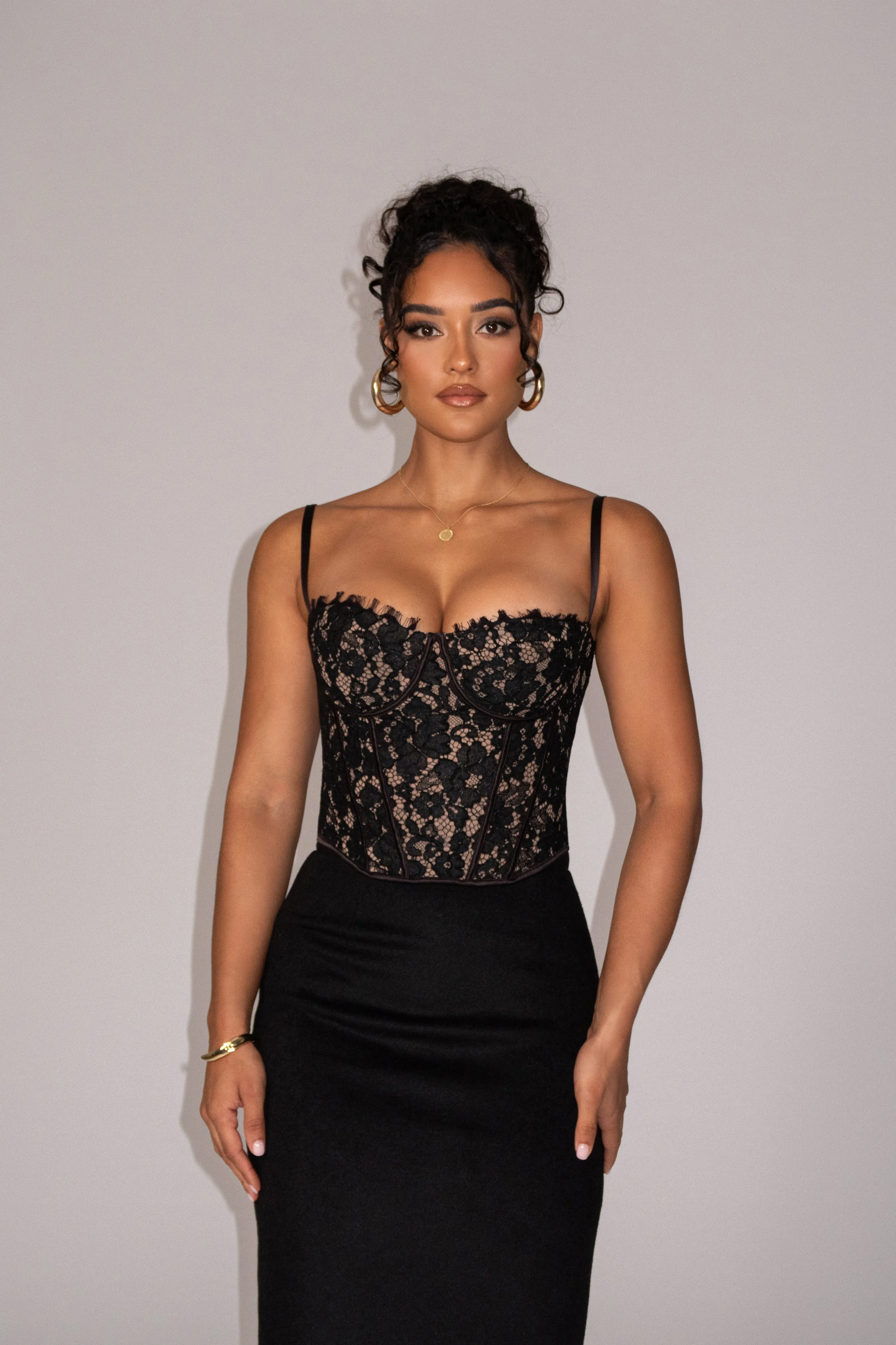 Black Grecia Lace Bustier Top