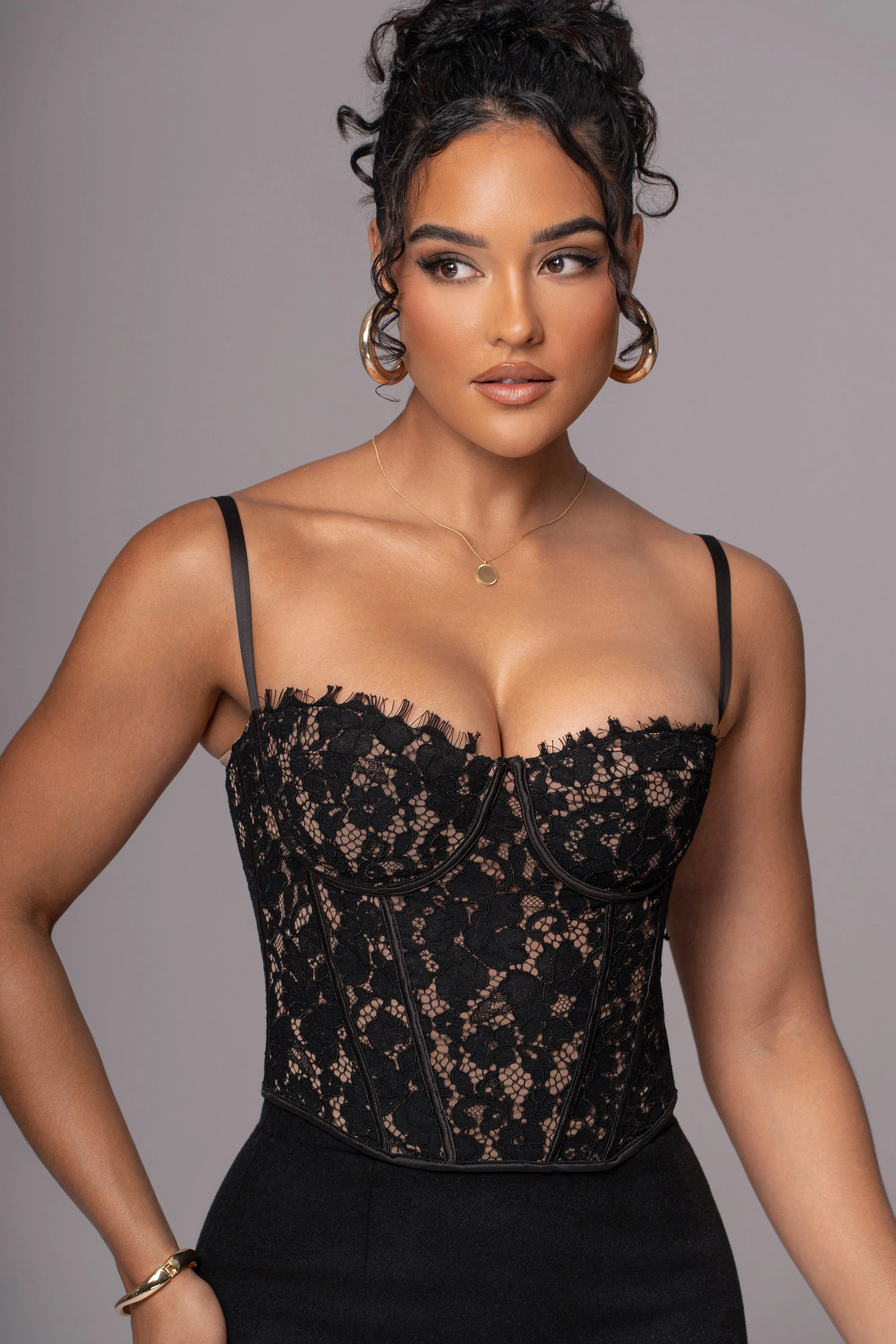 Black Grecia Lace Bustier Top