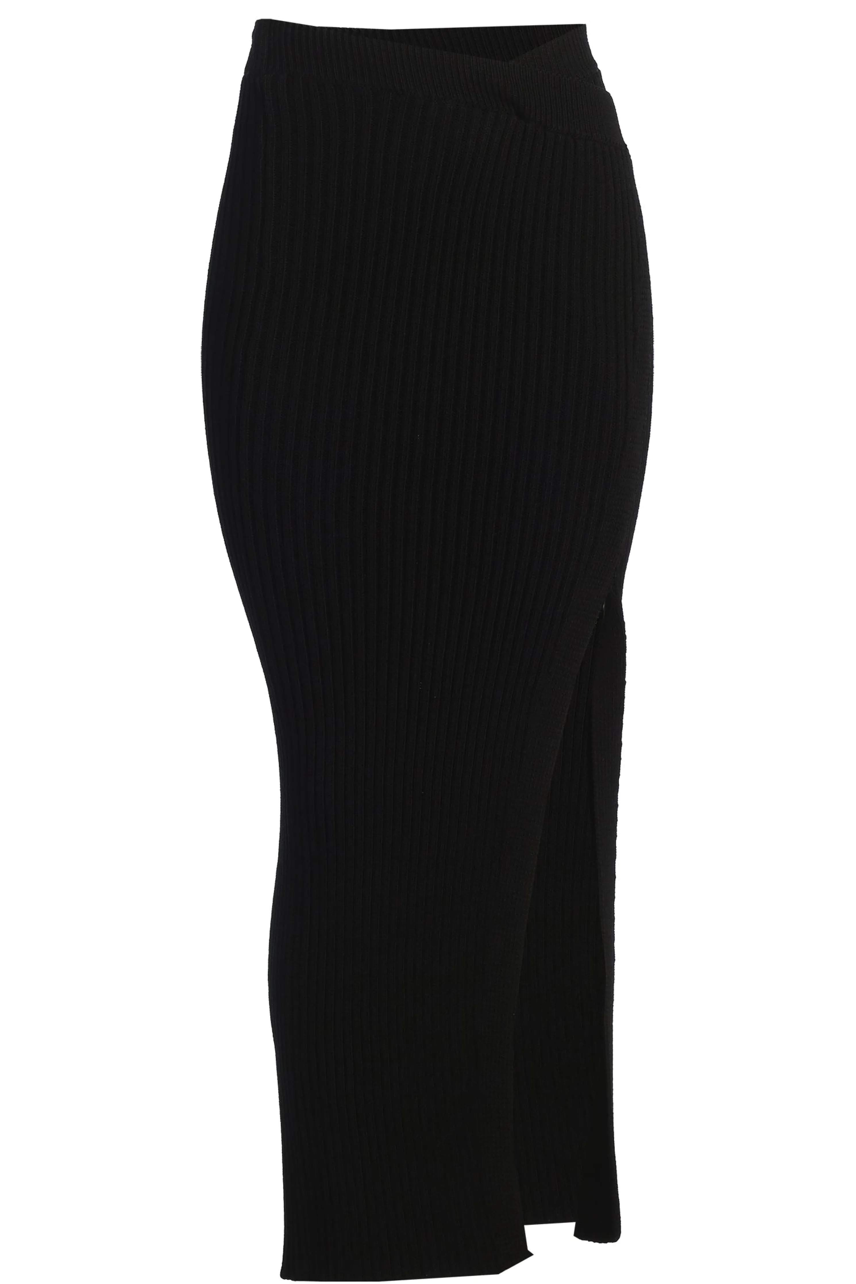 Black Hamptons Ribbed Slit Skirt