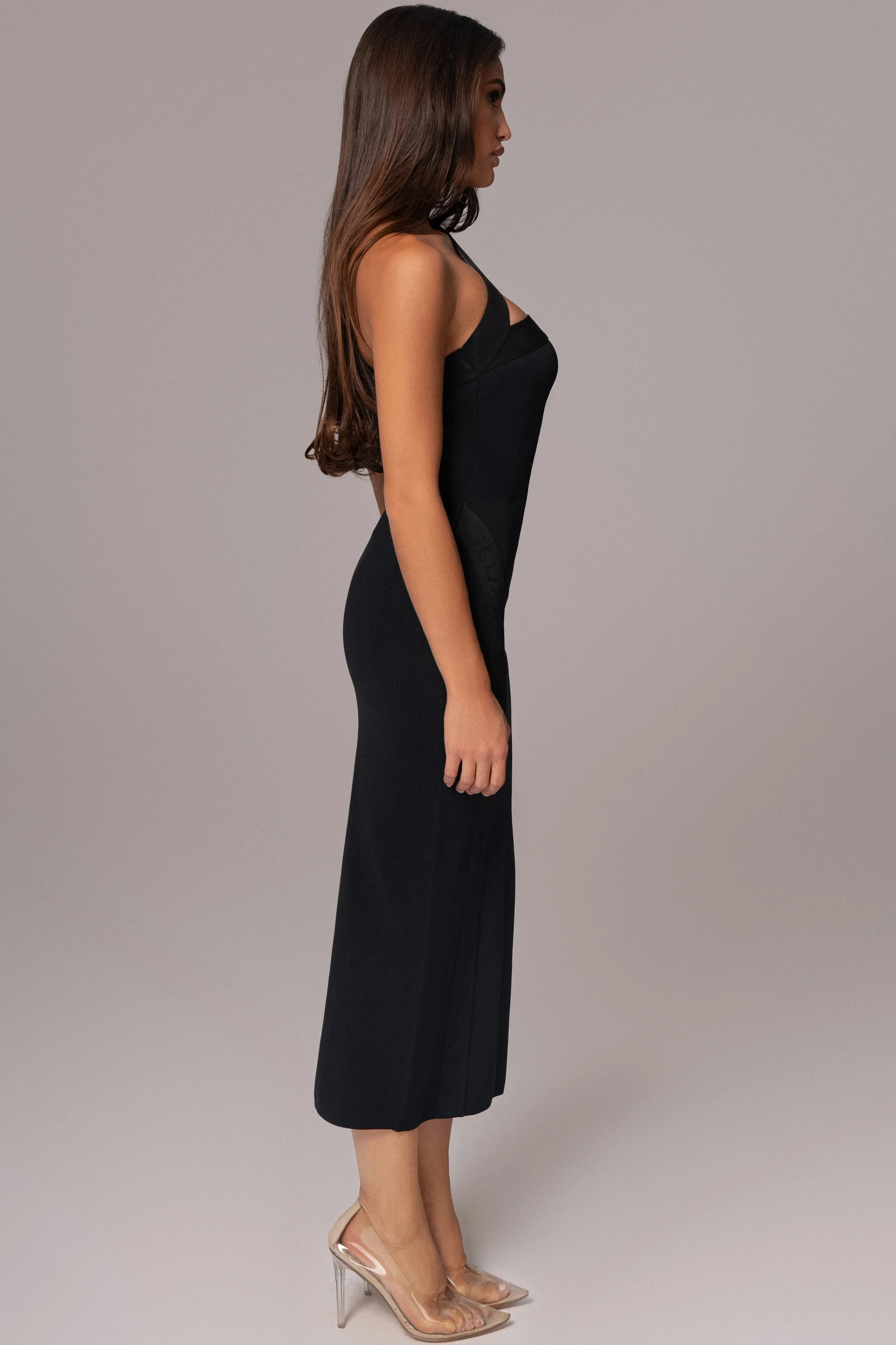 Black Ivone Asymmetrical Midi Dress