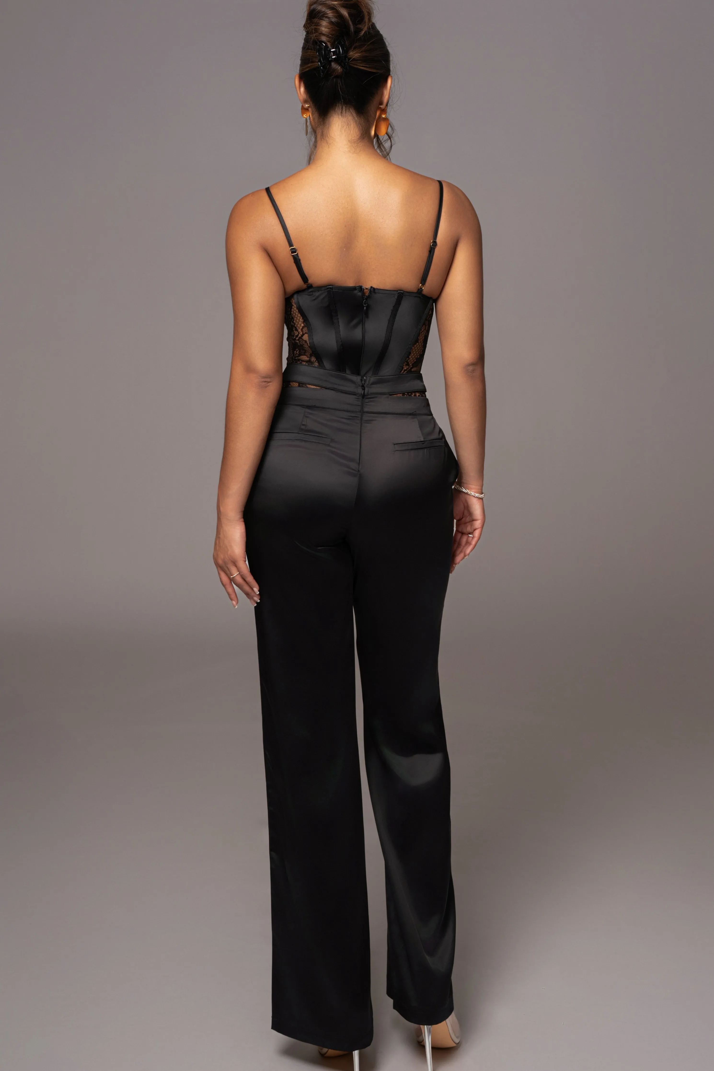 Black Joana Cutout Satin Trousers