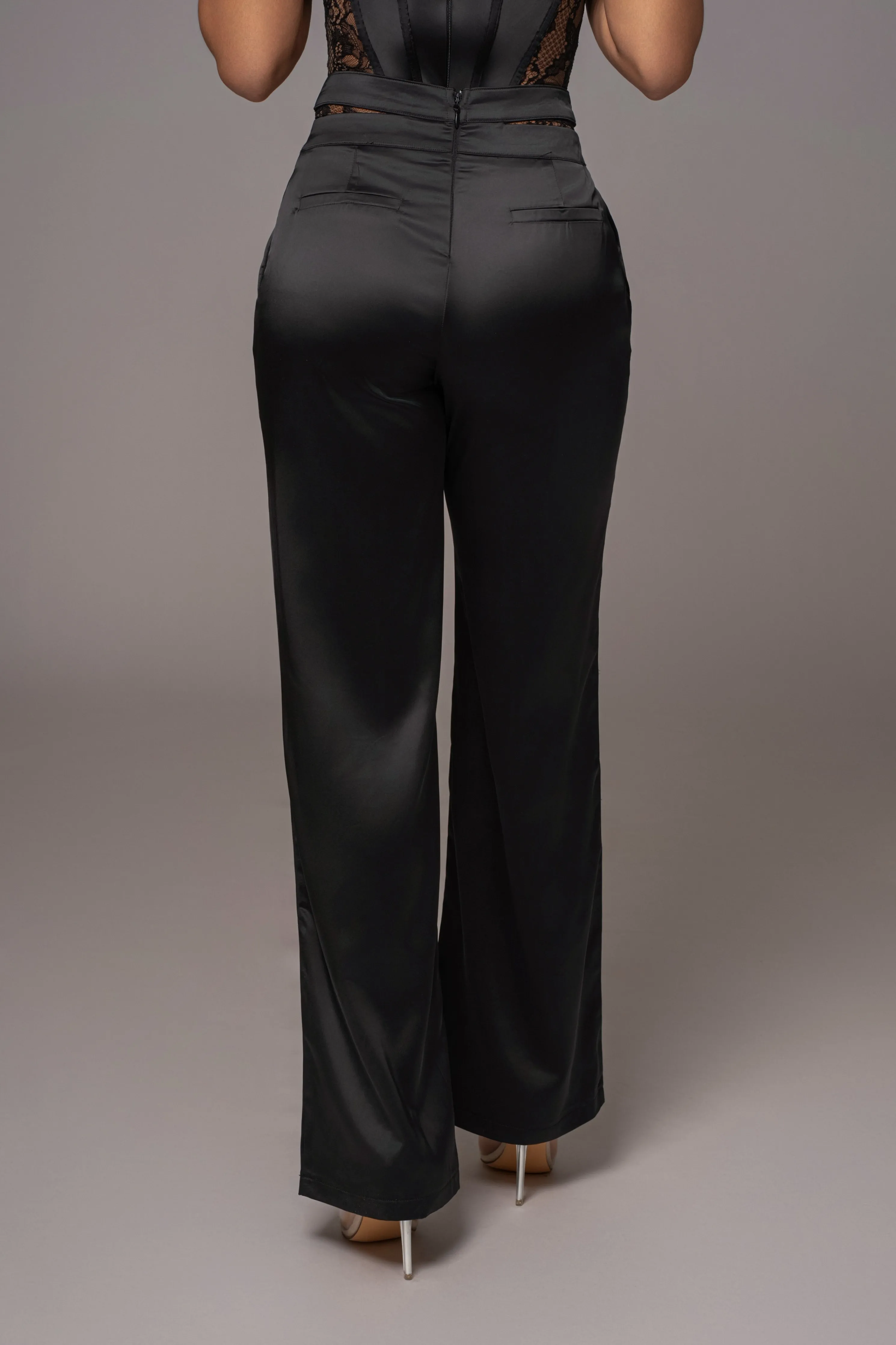 Black Joana Cutout Satin Trousers