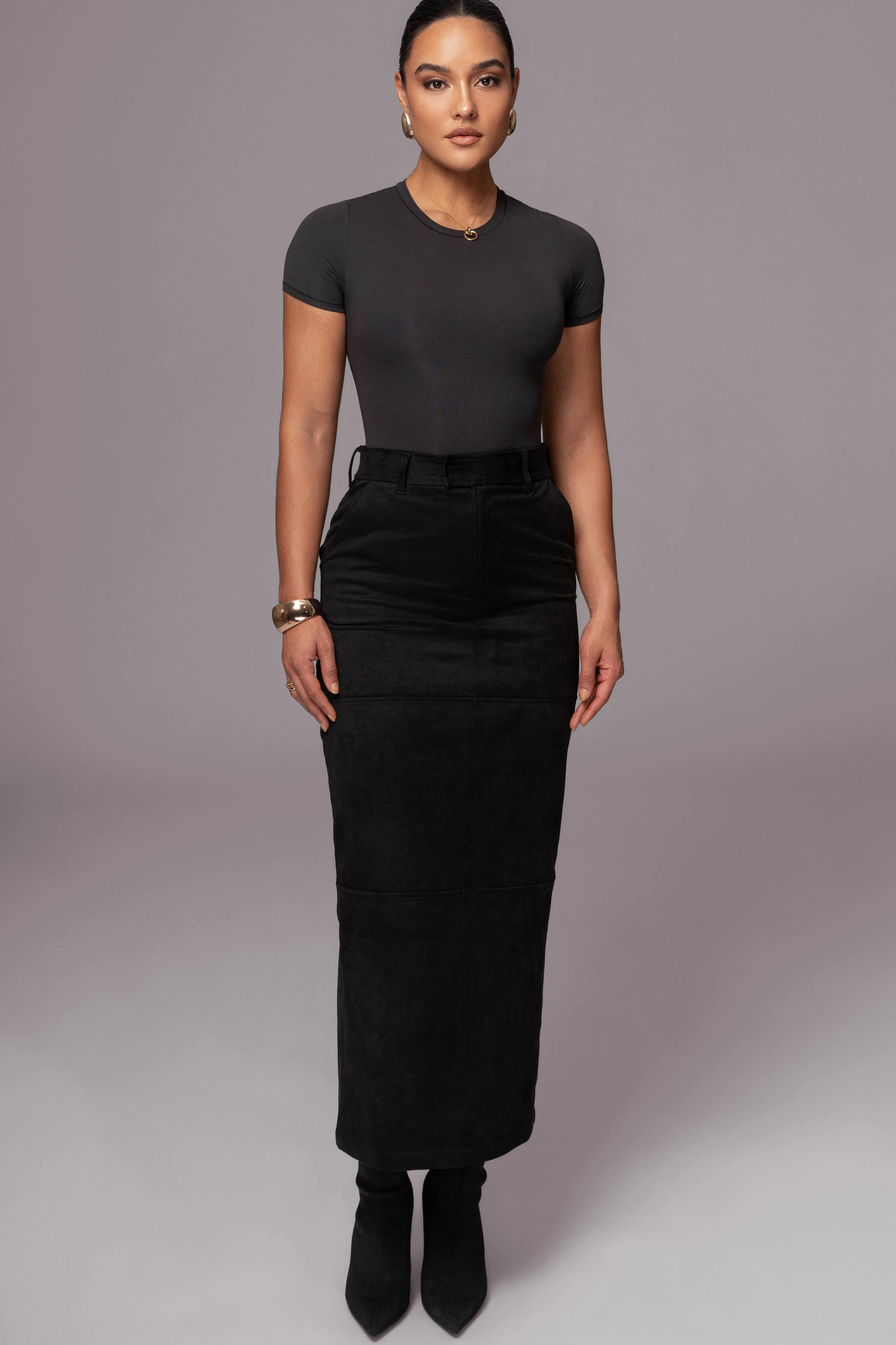 Black Joy Suede Maxi Skirt