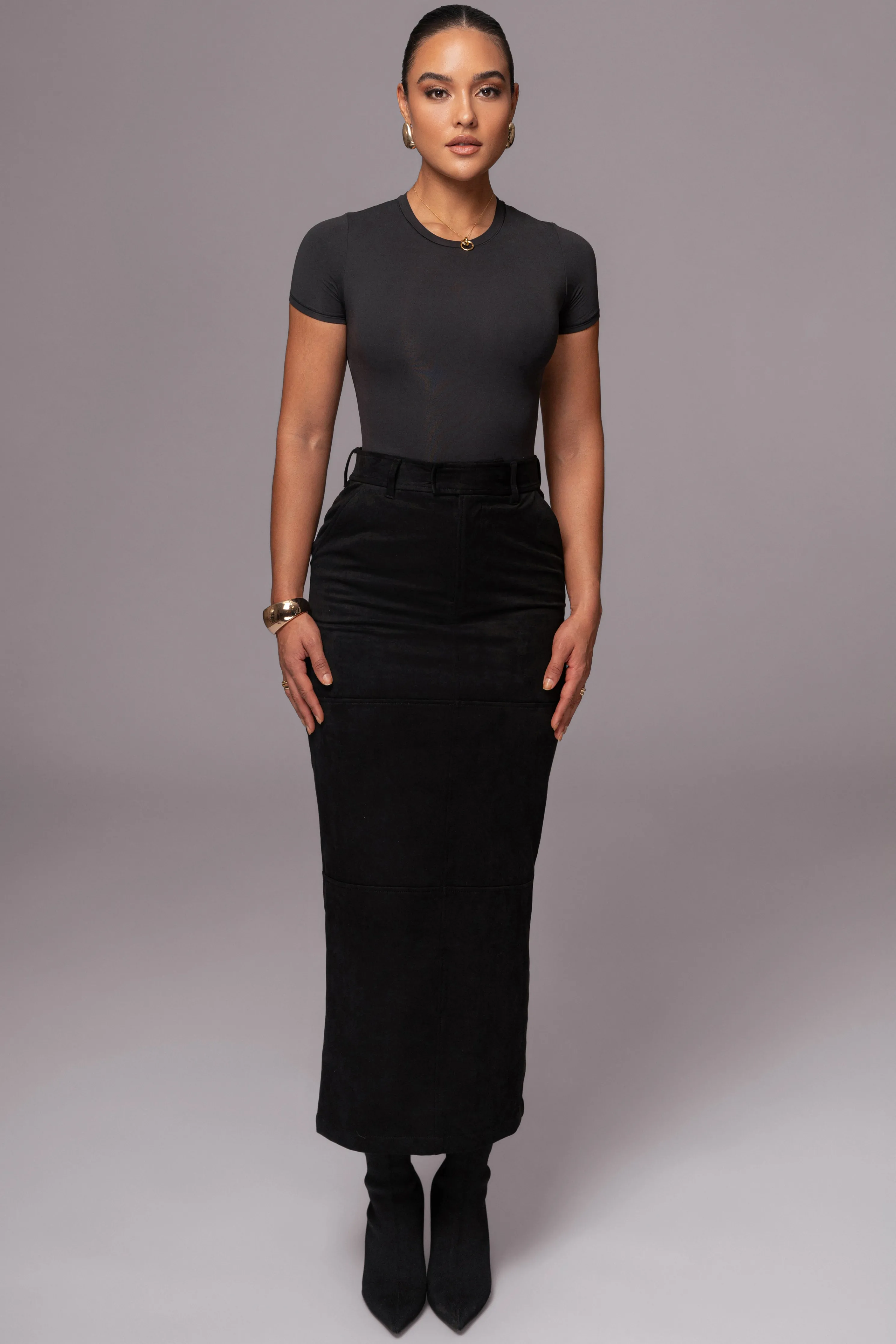 Black Joy Suede Maxi Skirt
