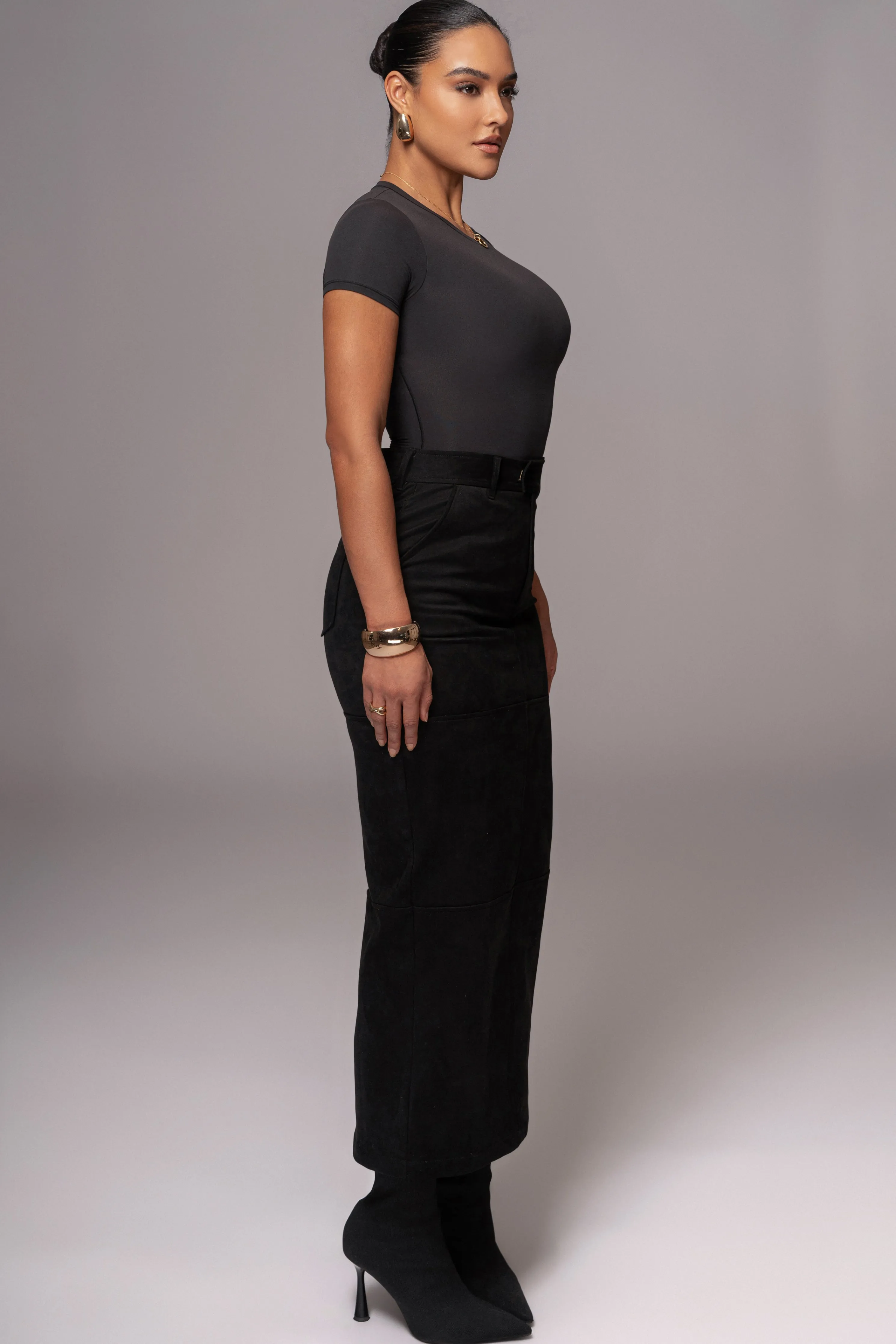 Black Joy Suede Maxi Skirt