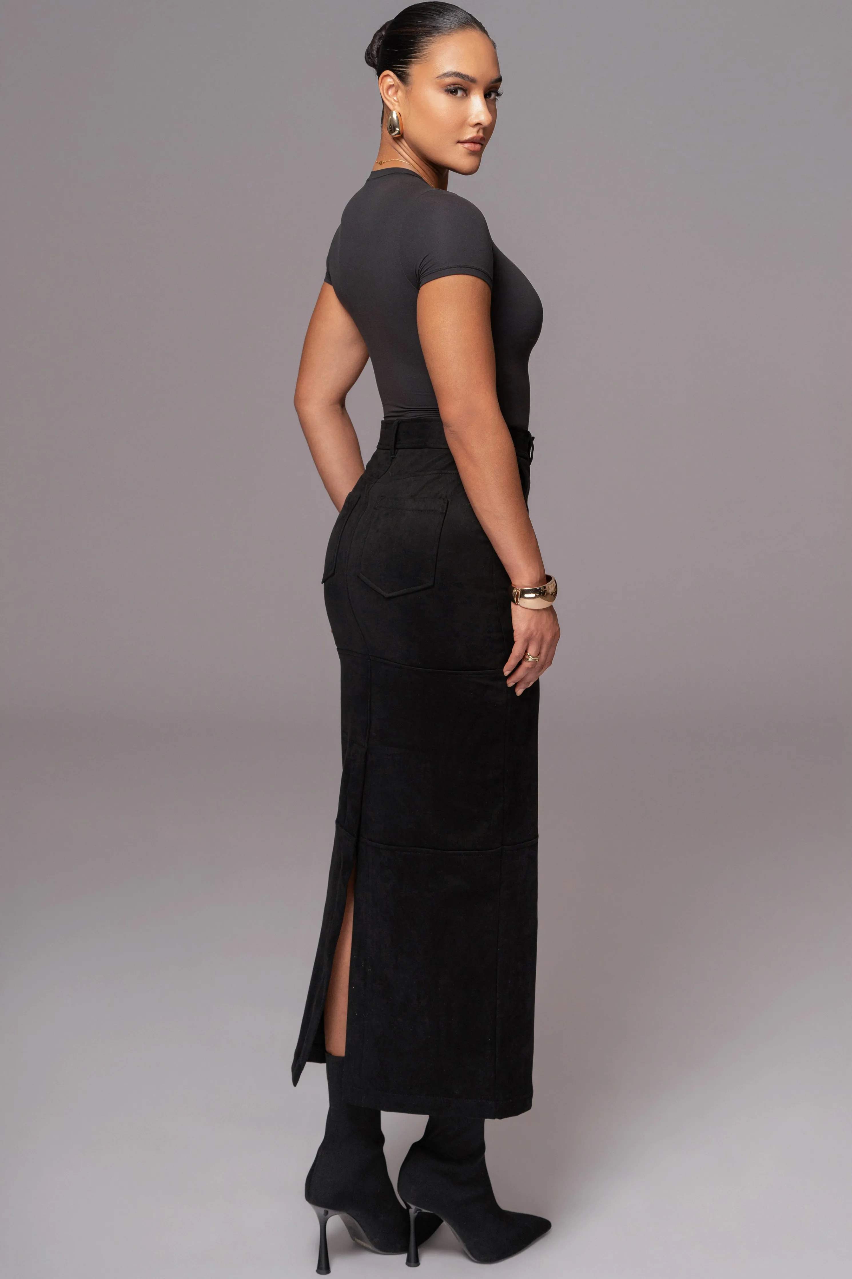 Black Joy Suede Maxi Skirt
