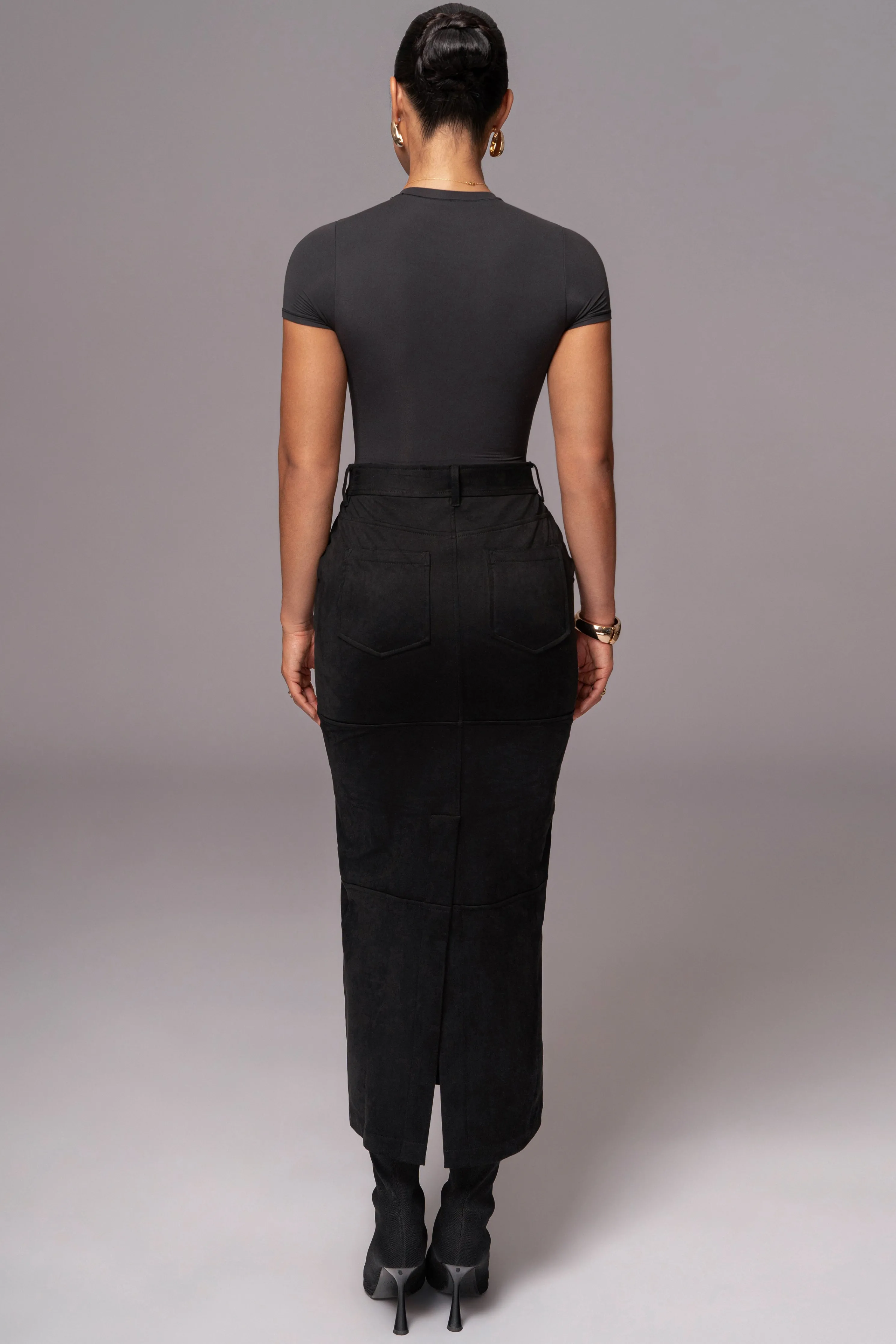 Black Joy Suede Maxi Skirt