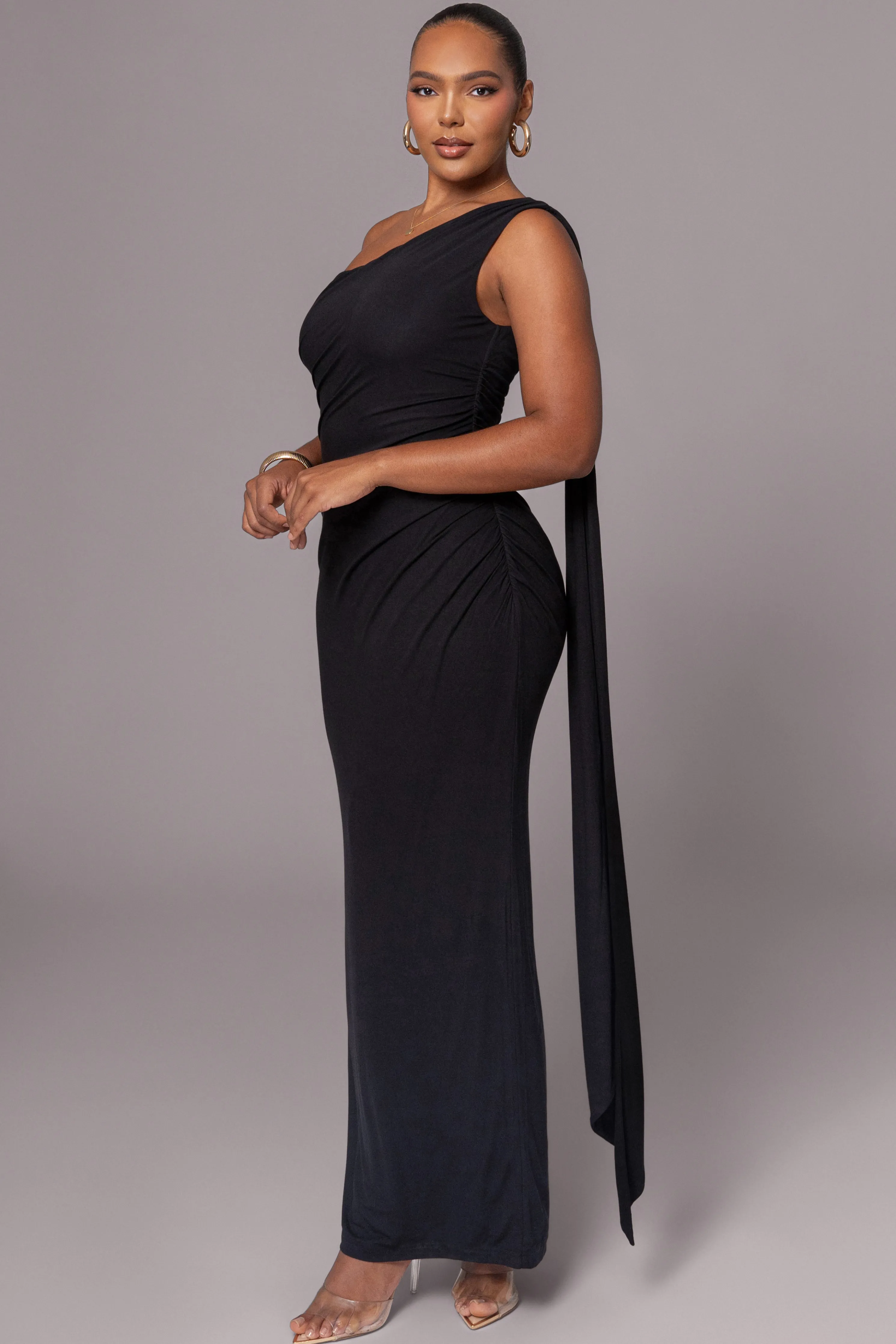 Black Kianna Drape Maxi Dress