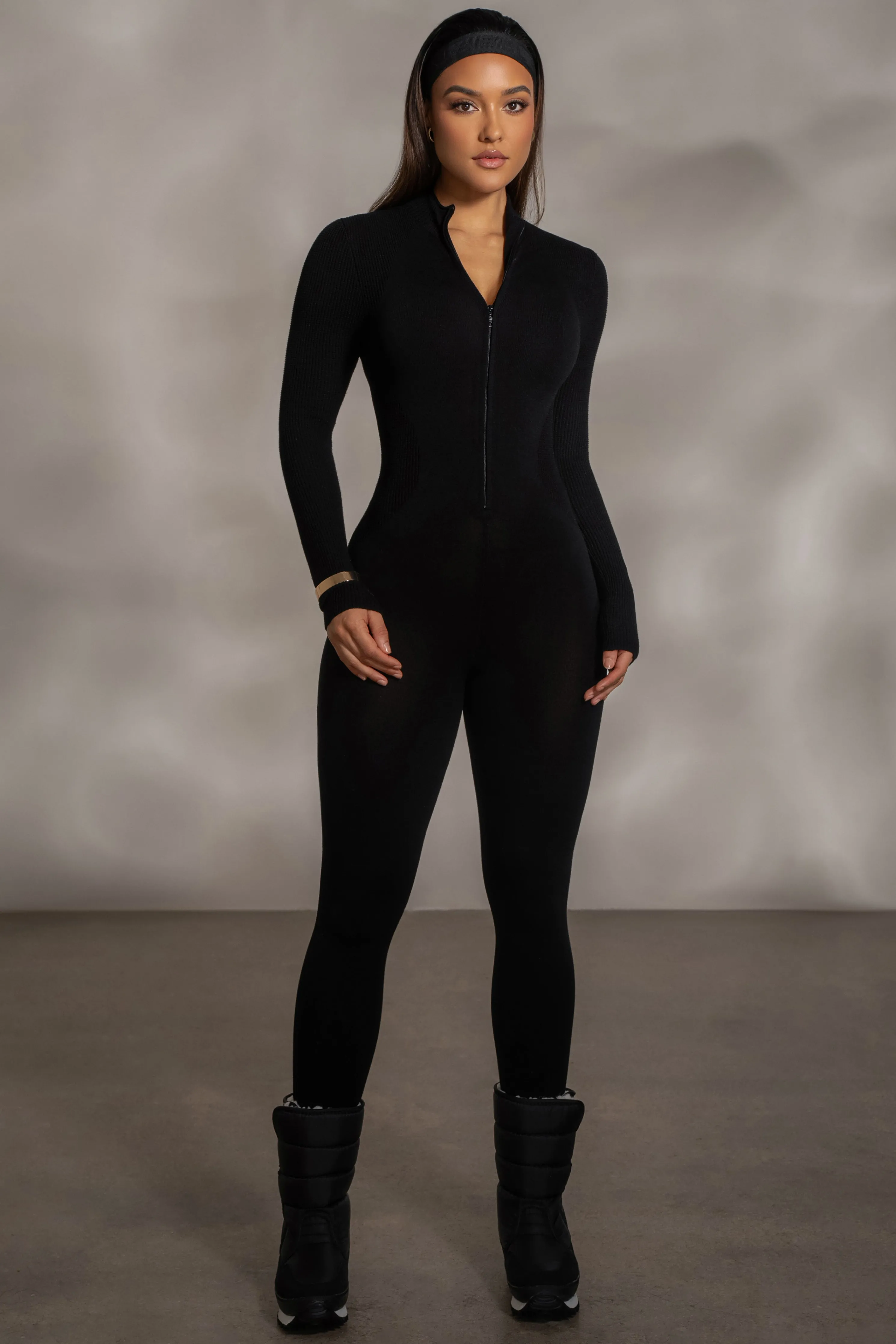 Black Kris Front Zipper Jumpsuit