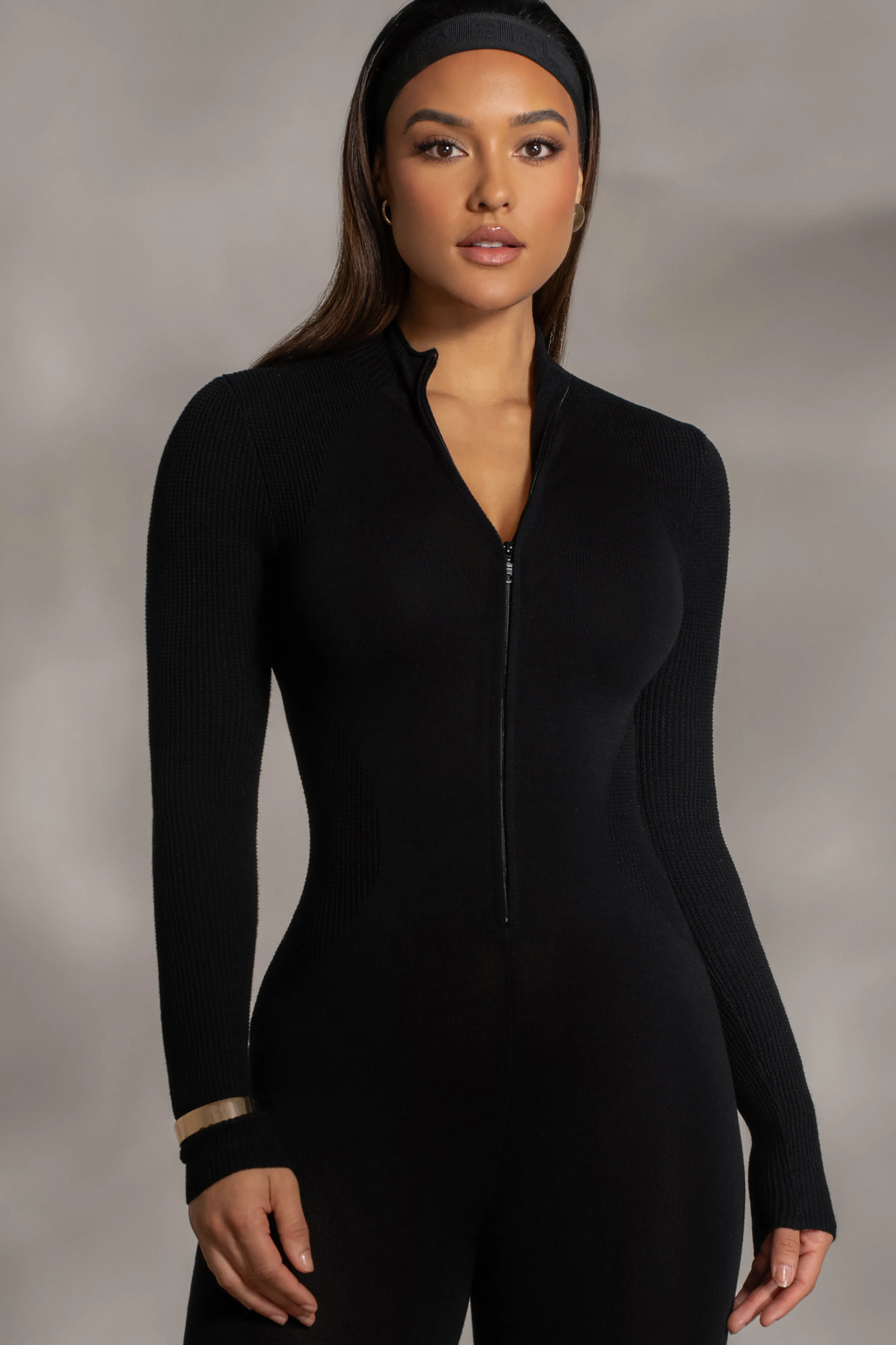 Black Kris Front Zipper Jumpsuit