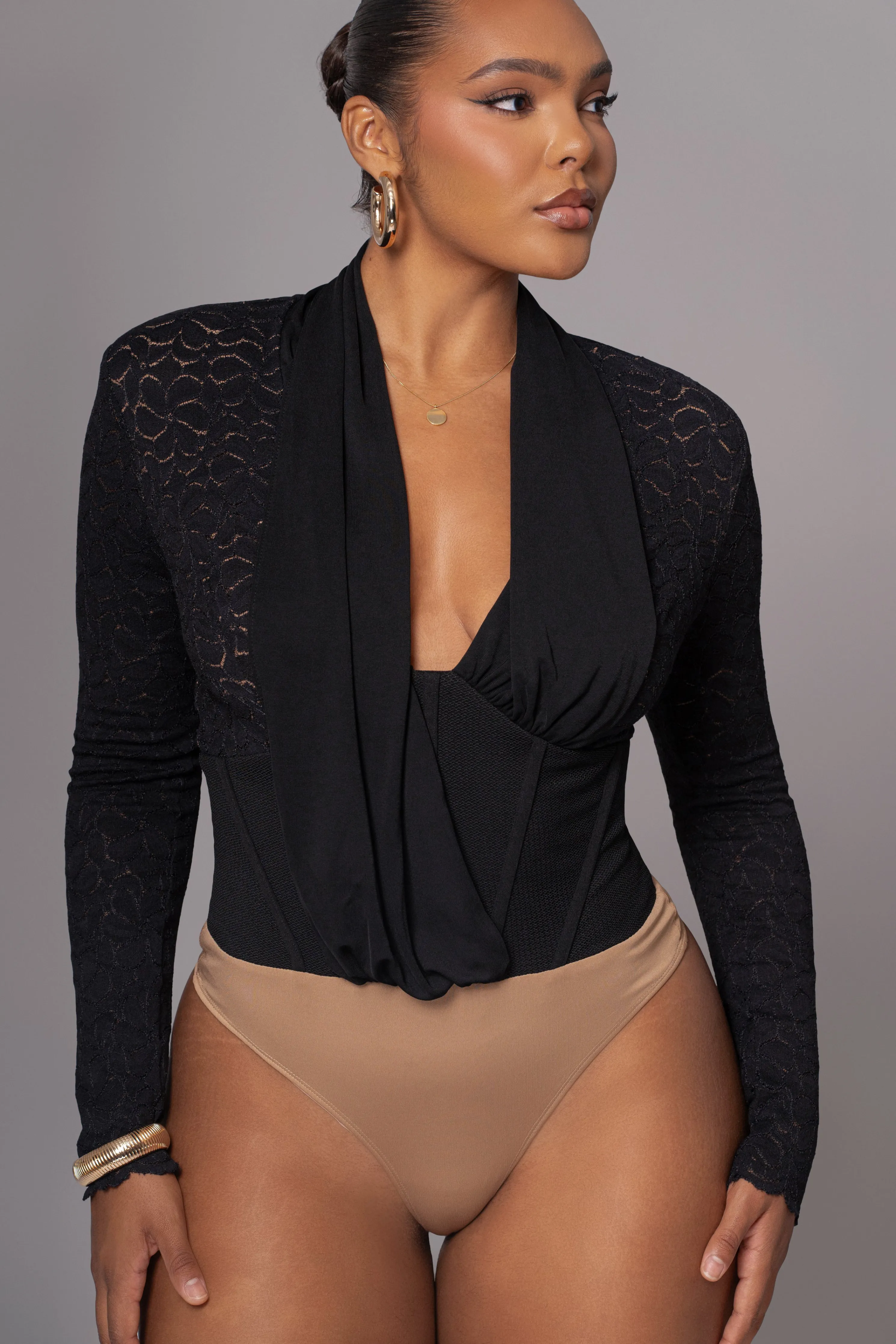 Black Lace Corset Bodysuit