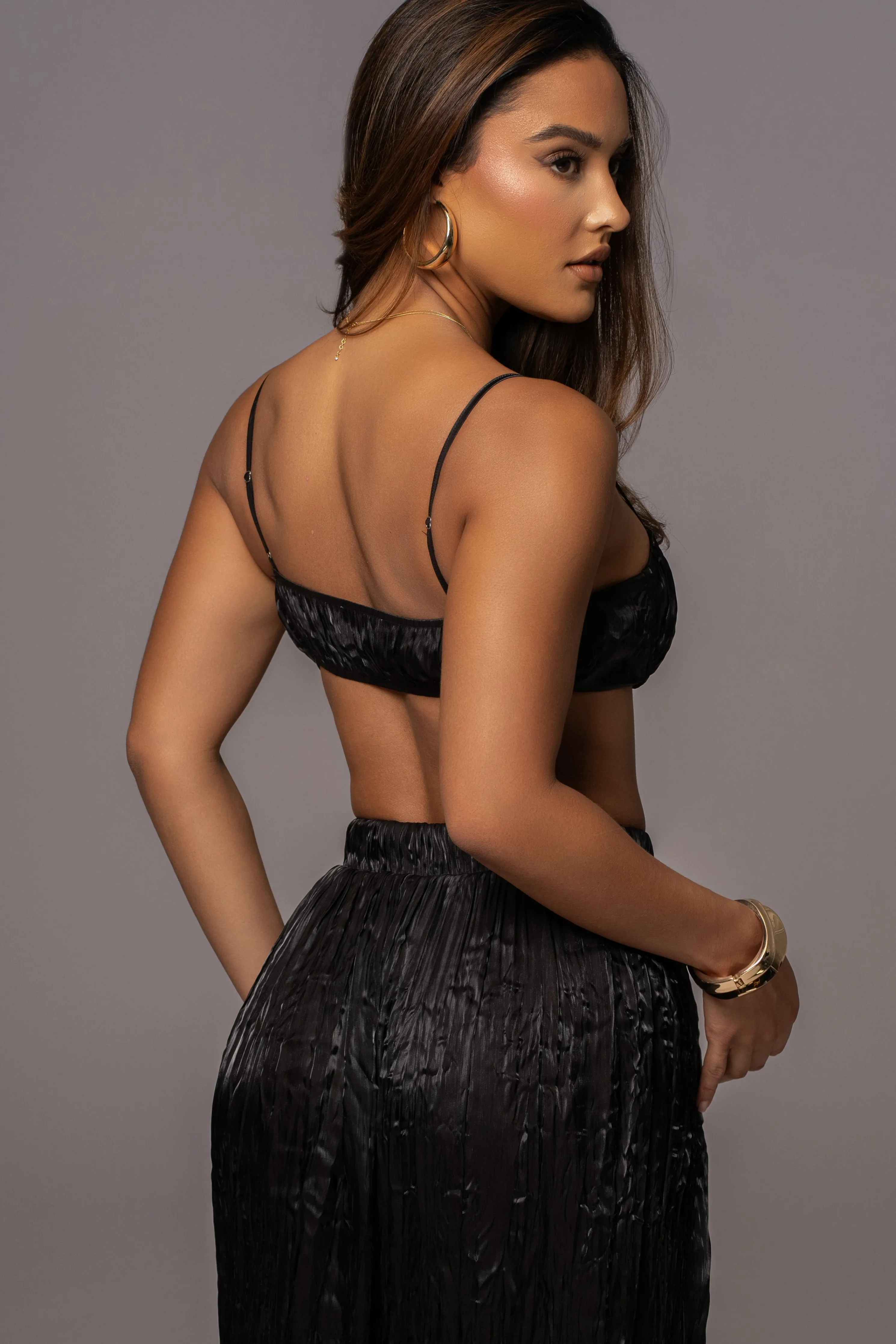 Black Lets Get Away Satin Pant Set