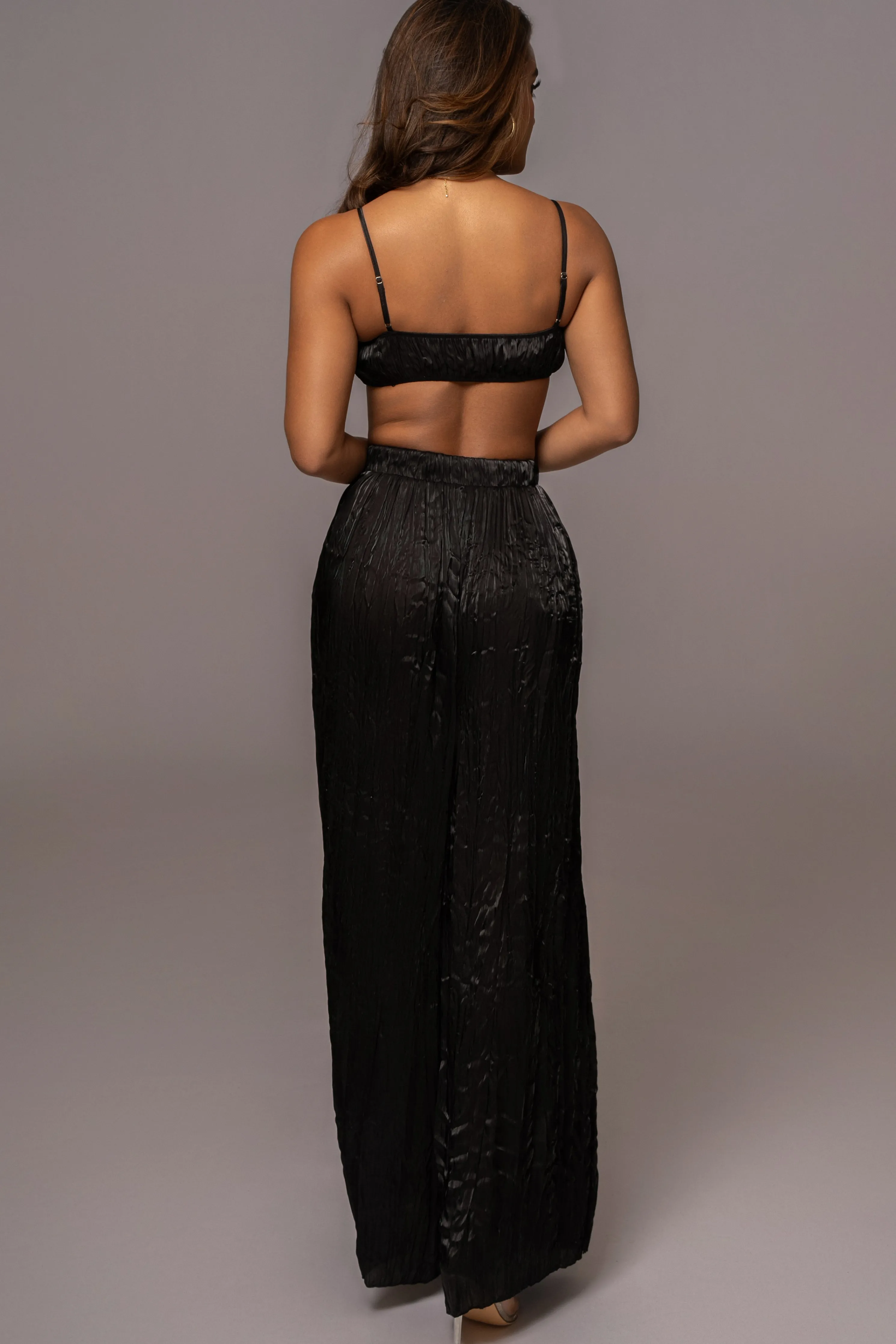 Black Lets Get Away Satin Pant Set