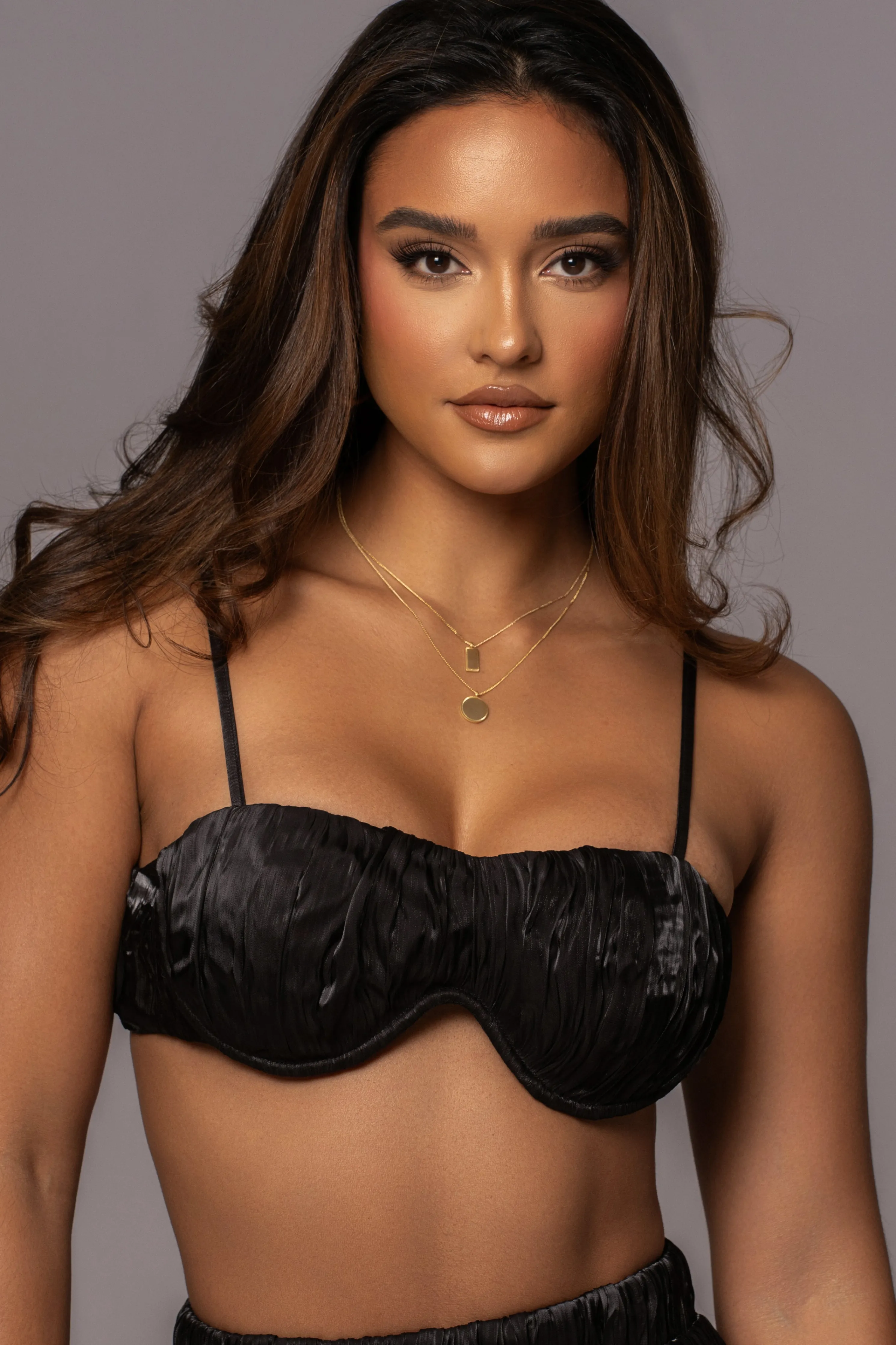 Black Lets Get Away Satin Pant Set