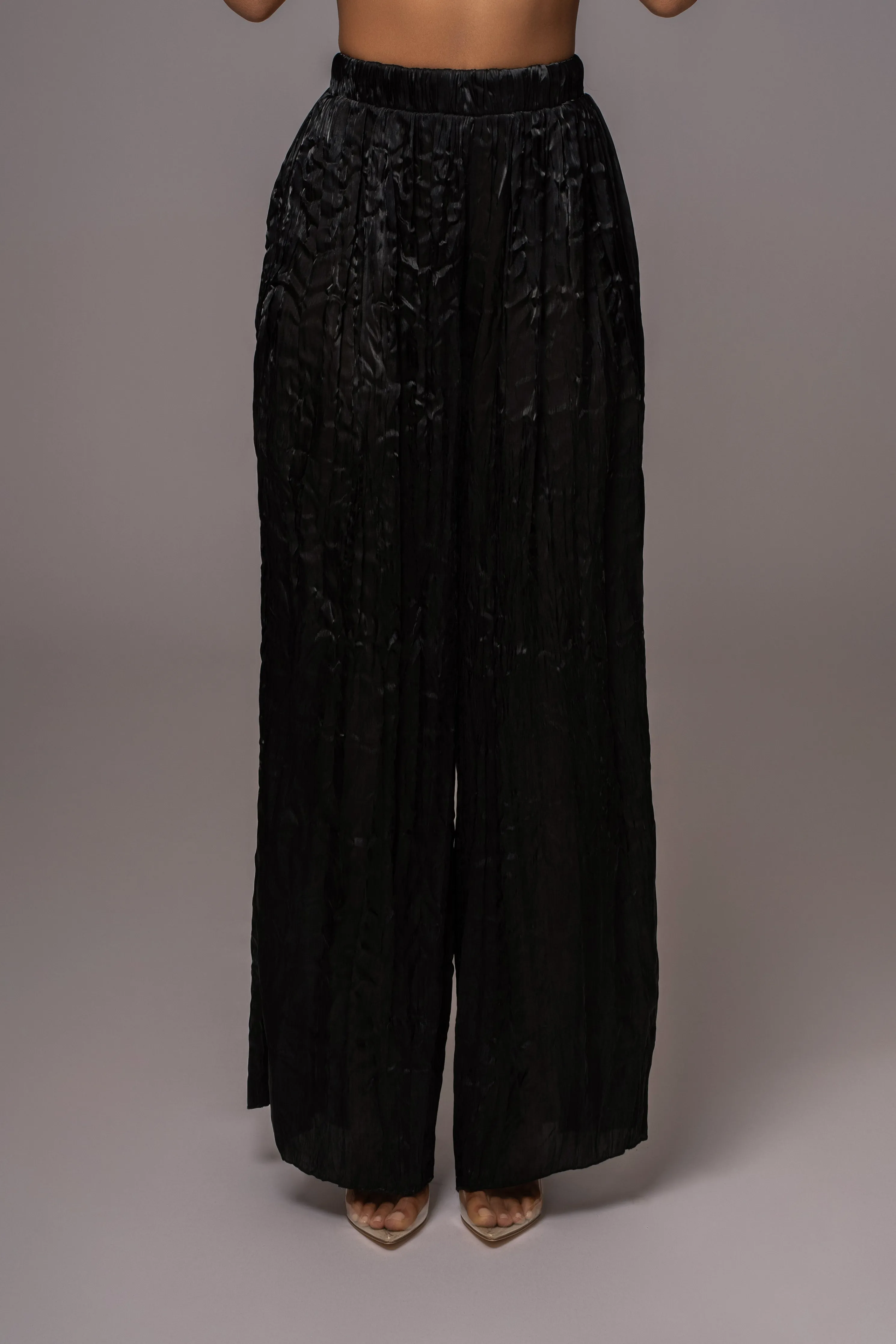 Black Lets Get Away Satin Pant Set