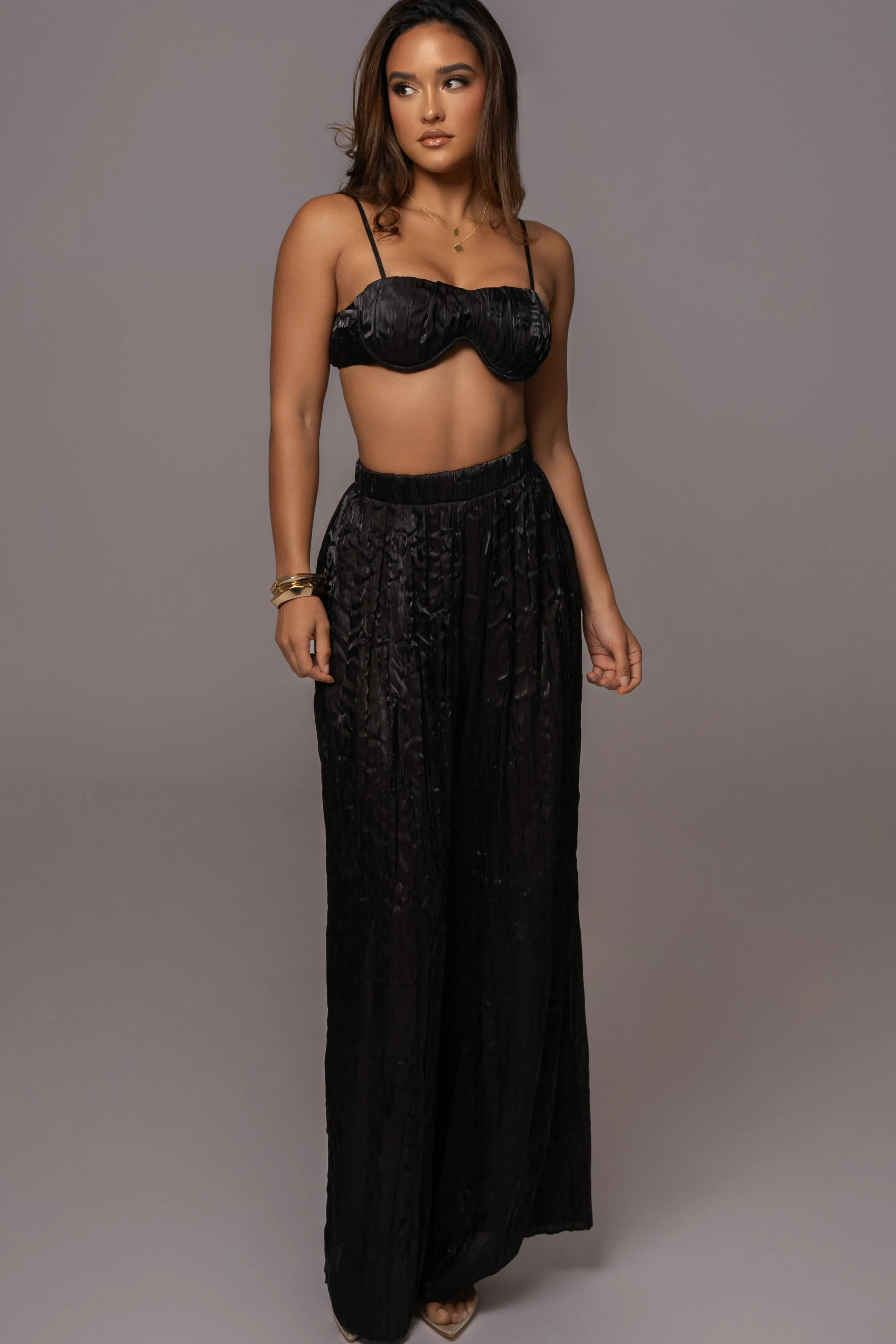 Black Lets Get Away Satin Pant Set