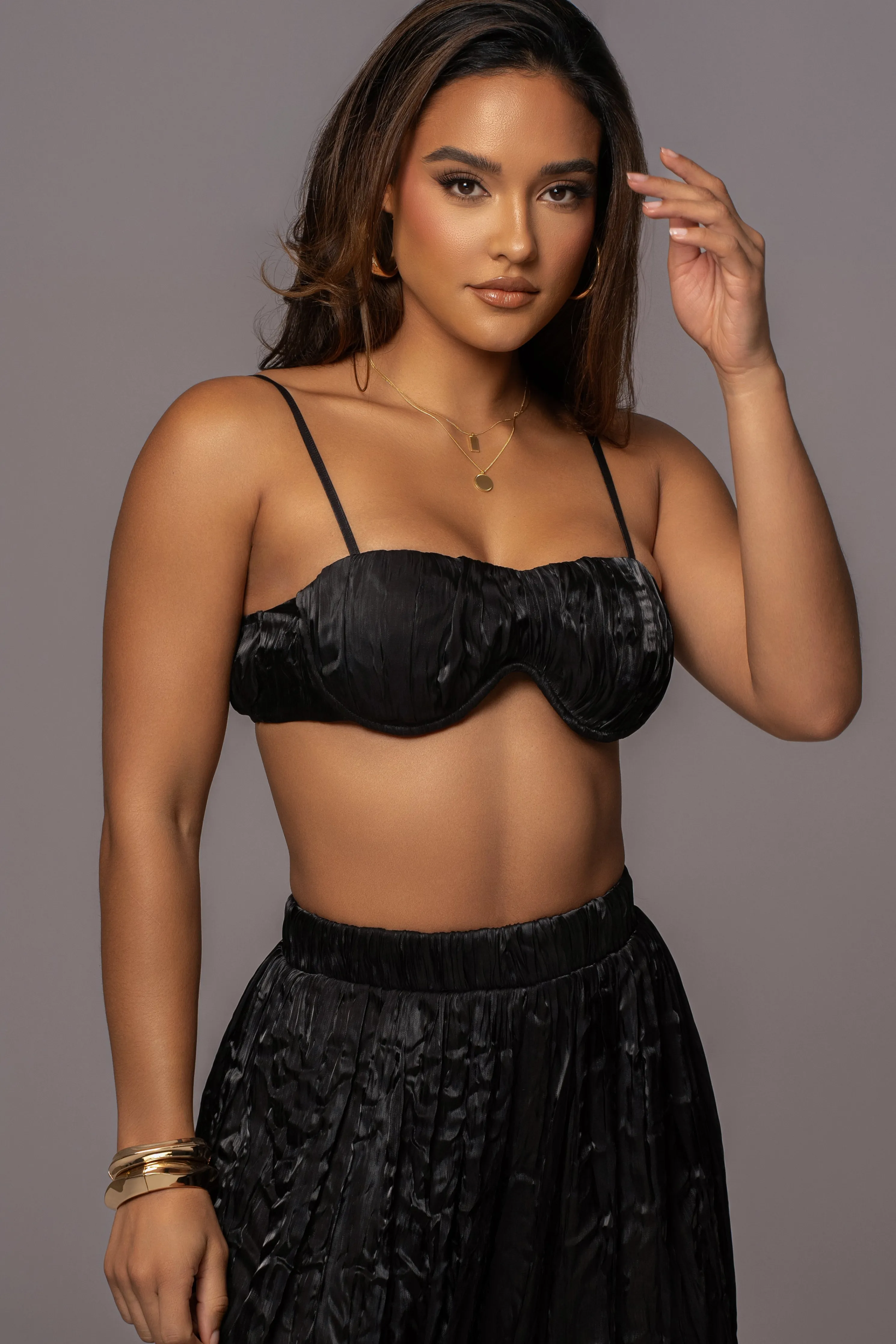 Black Lets Get Away Satin Pant Set