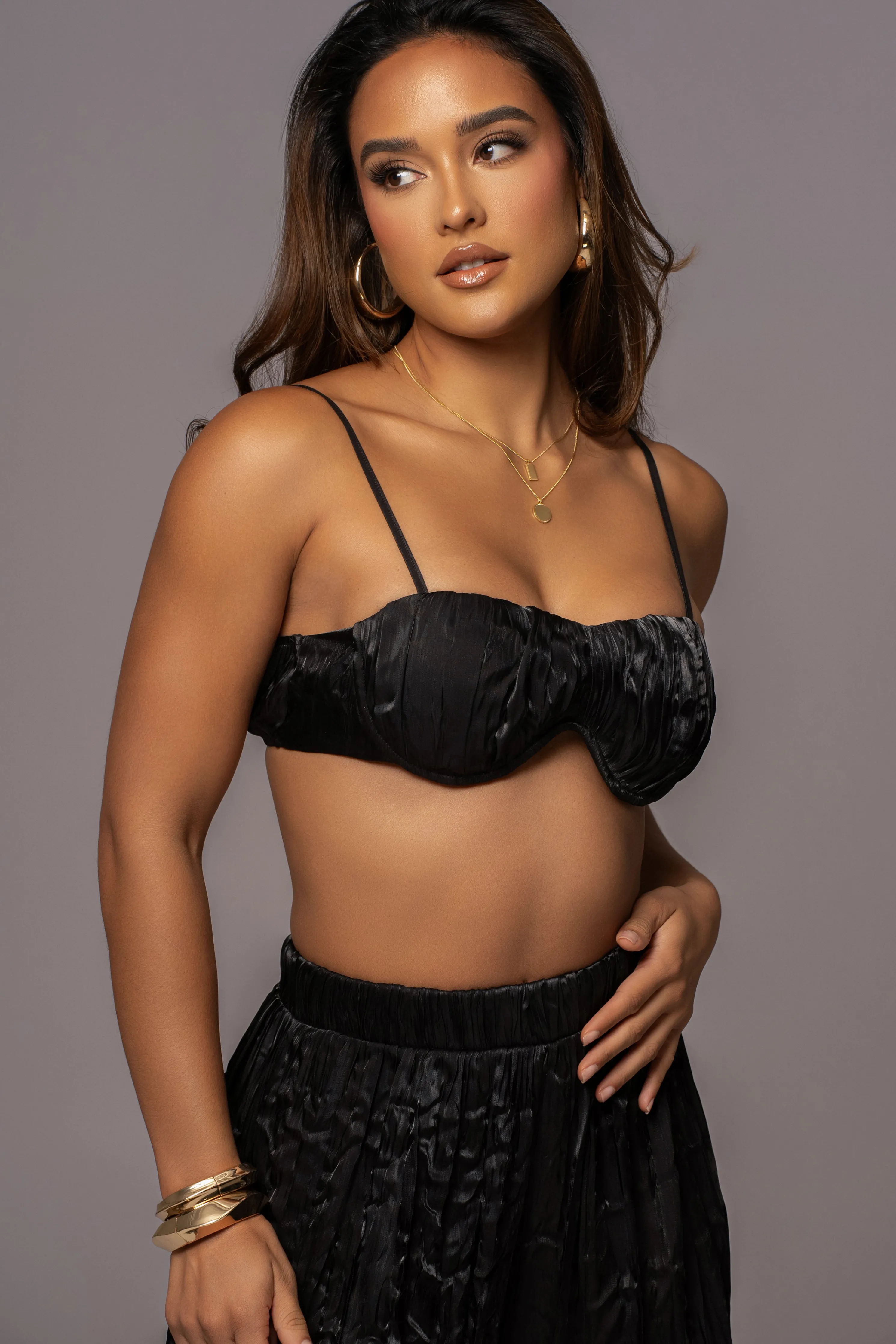 Black Lets Get Away Satin Pant Set