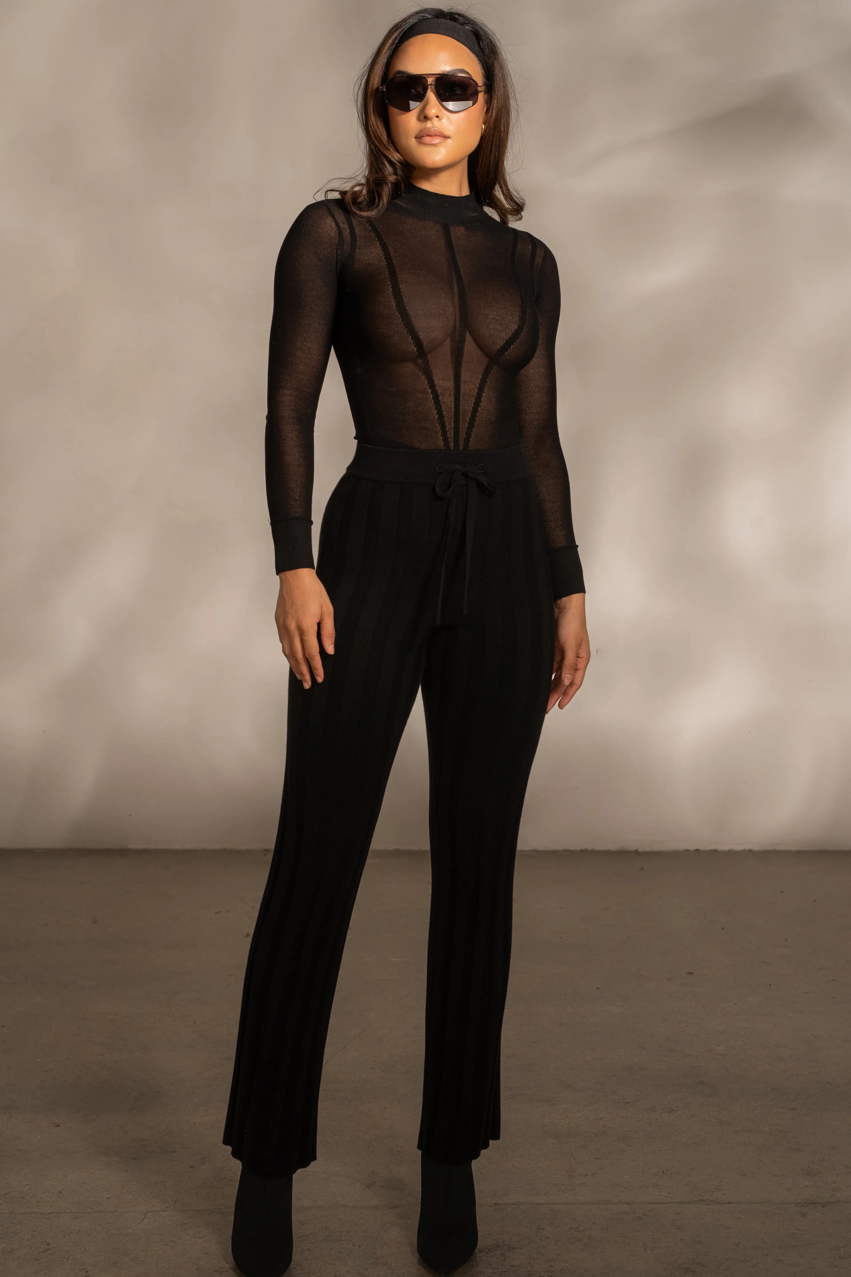 Black Lori Sheer Knit Bodysuit