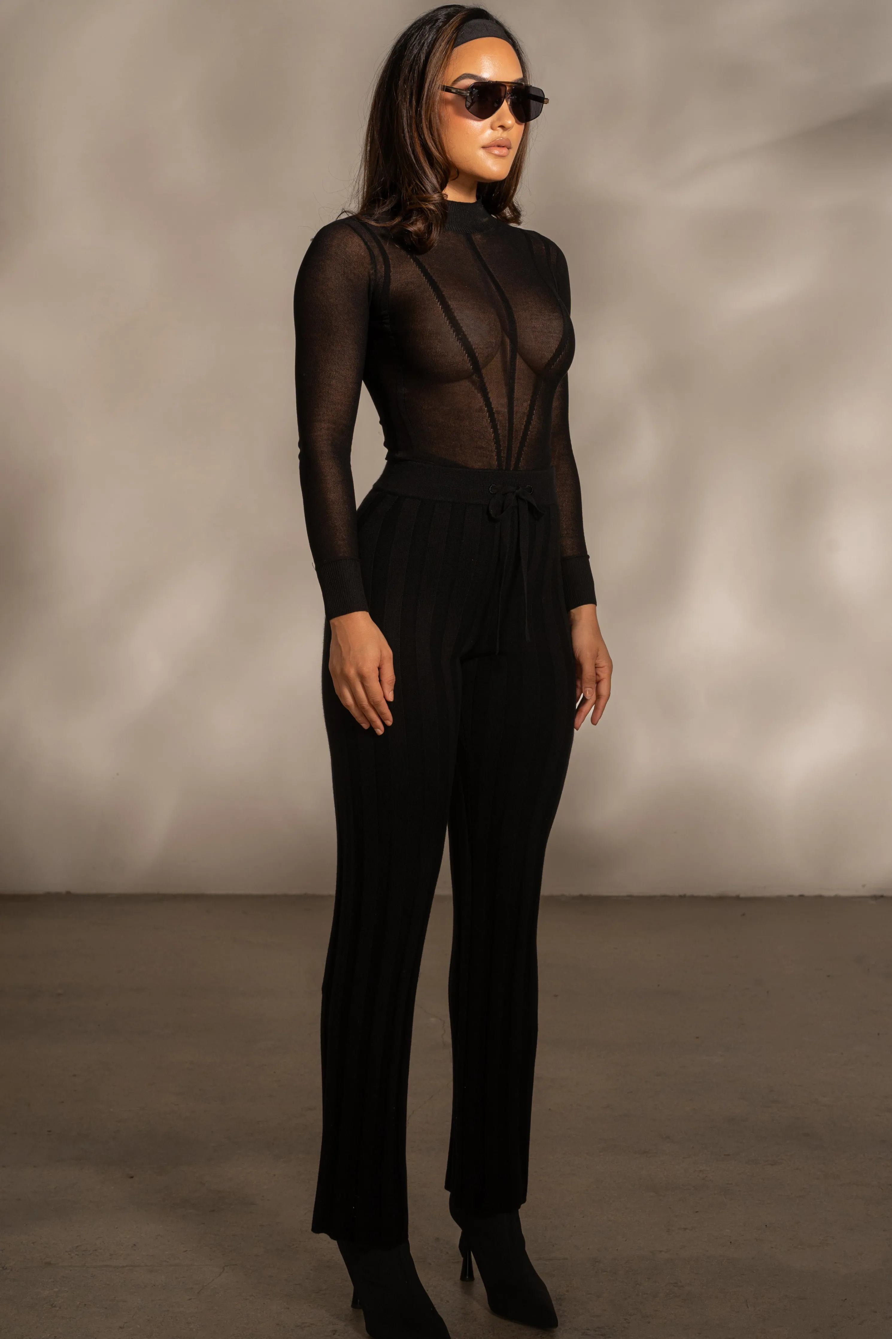 Black Lori Sheer Knit Bodysuit