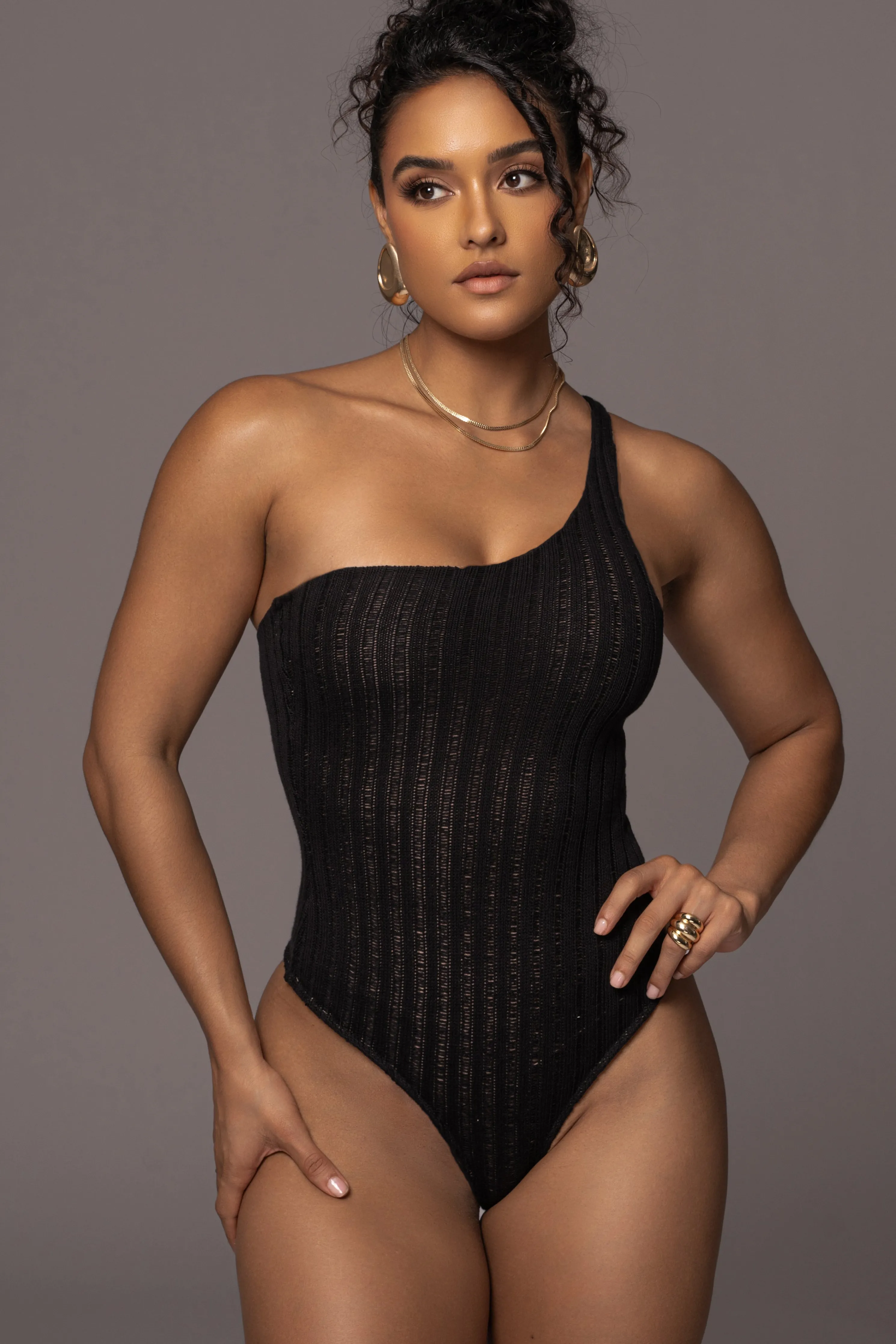 Black Malibu Nights One Shoulder Bodysuit