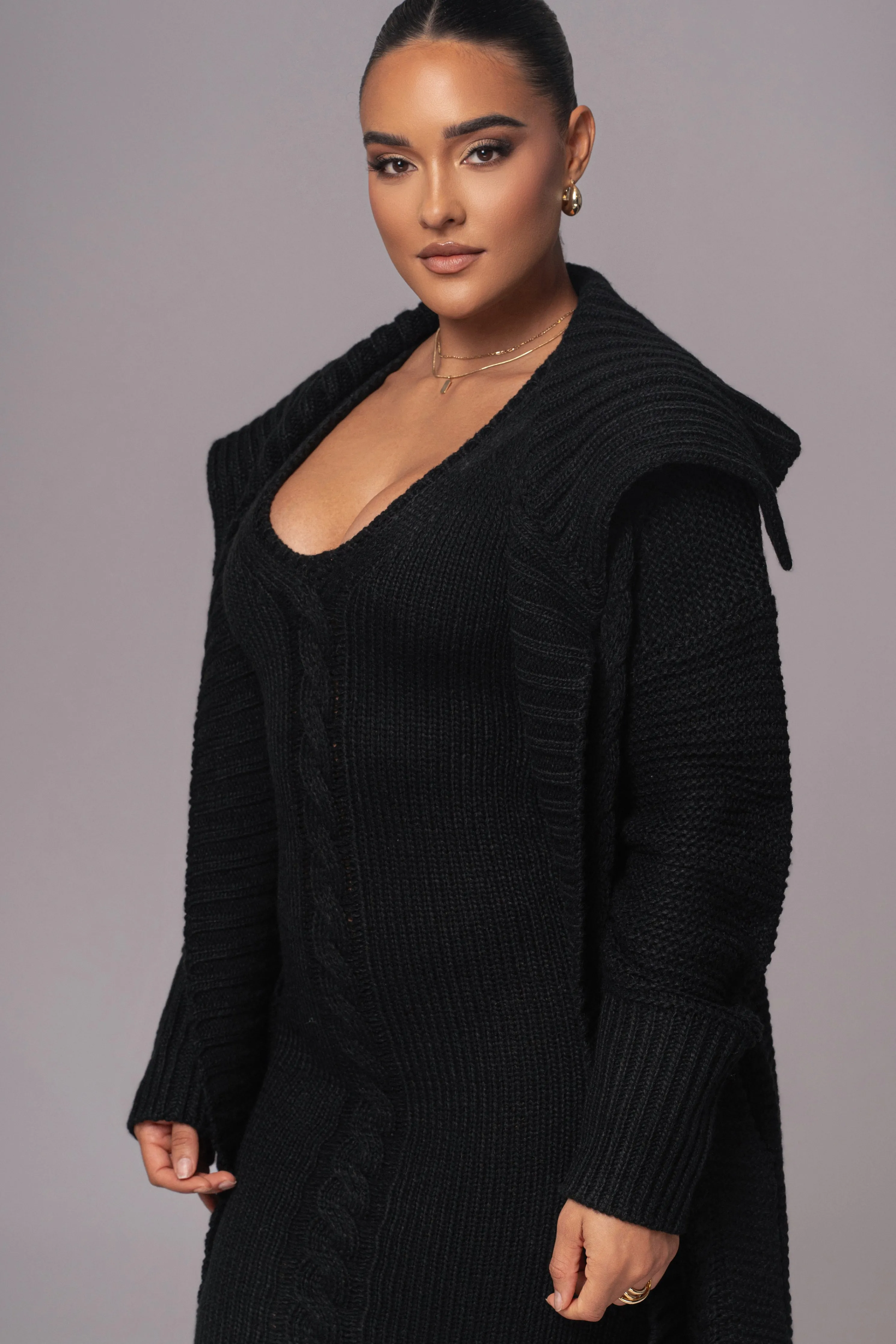 Black Malinda Sweater Knit Cardigan