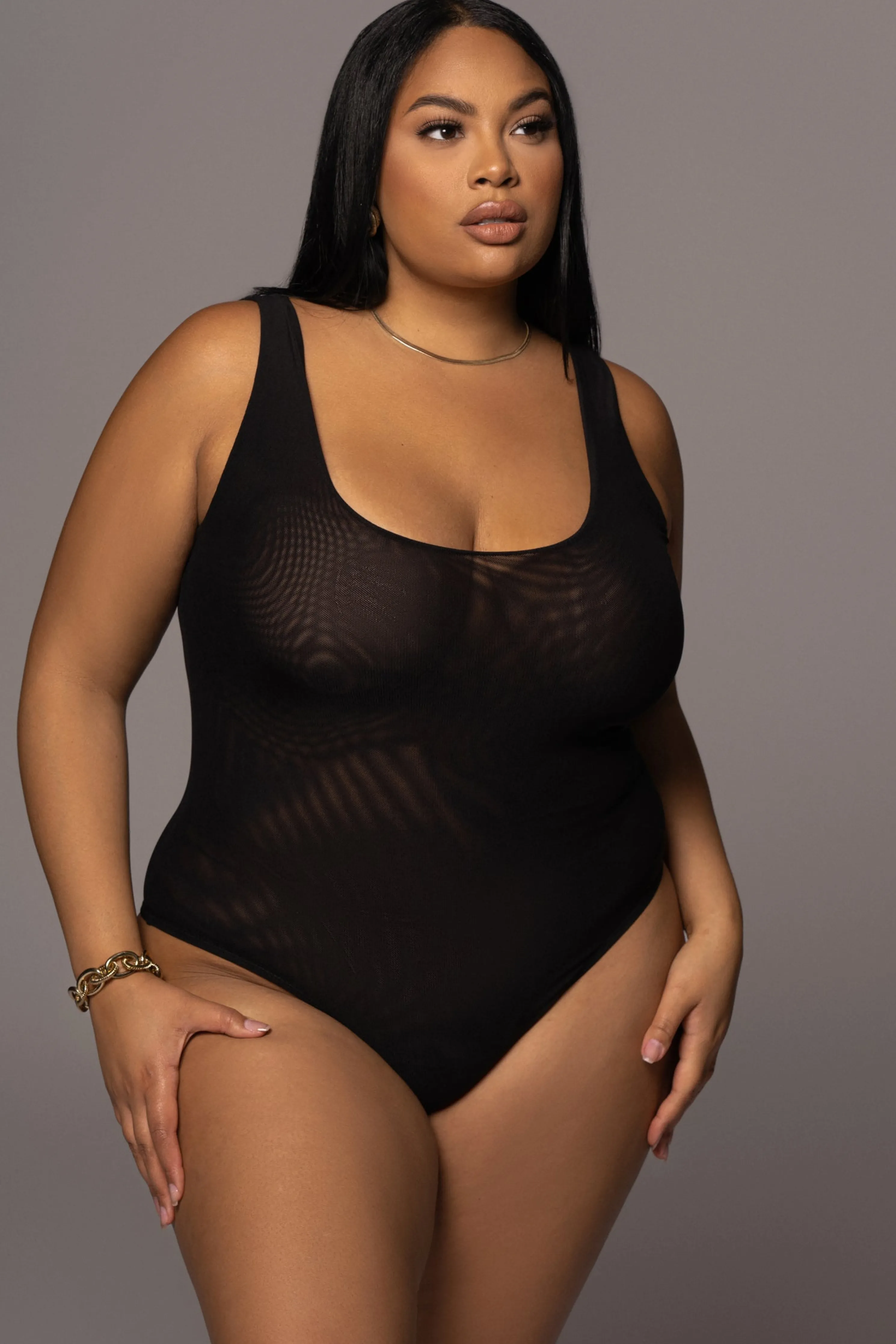 Black Mesh Essentials Tank Bodysuit Undergarment