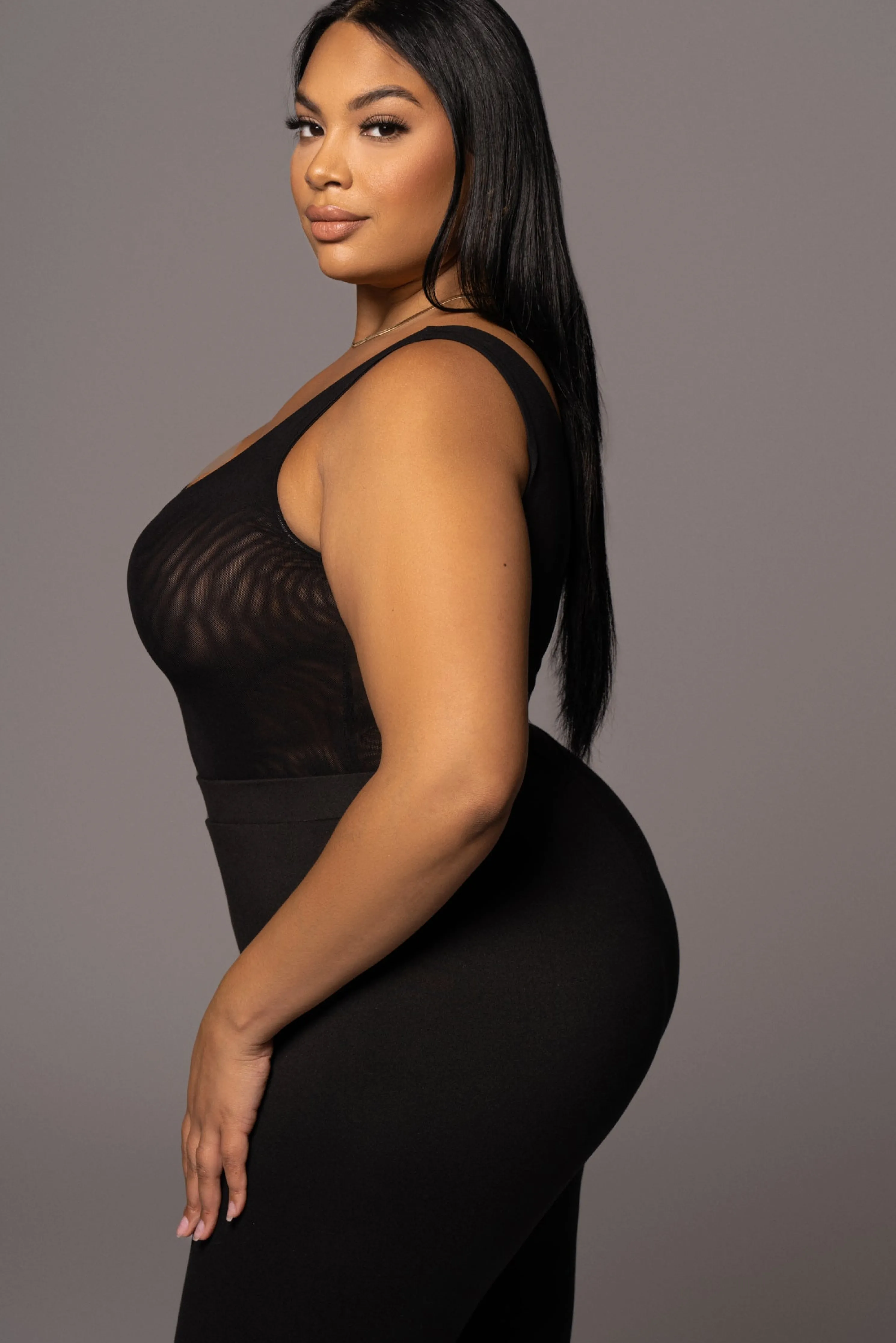 Black Mesh Essentials Tank Bodysuit Undergarment