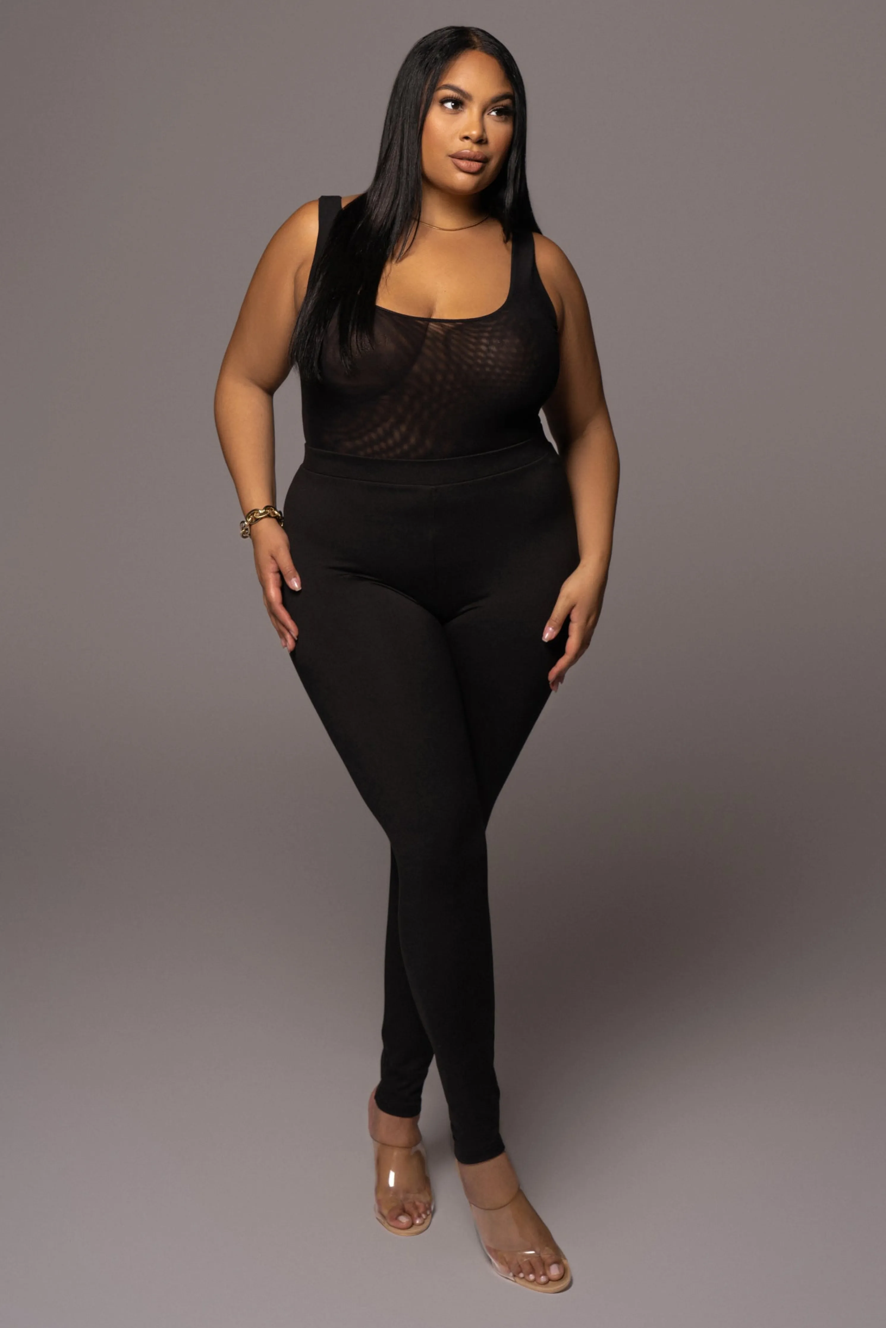 Black Mesh Essentials Tank Bodysuit Undergarment