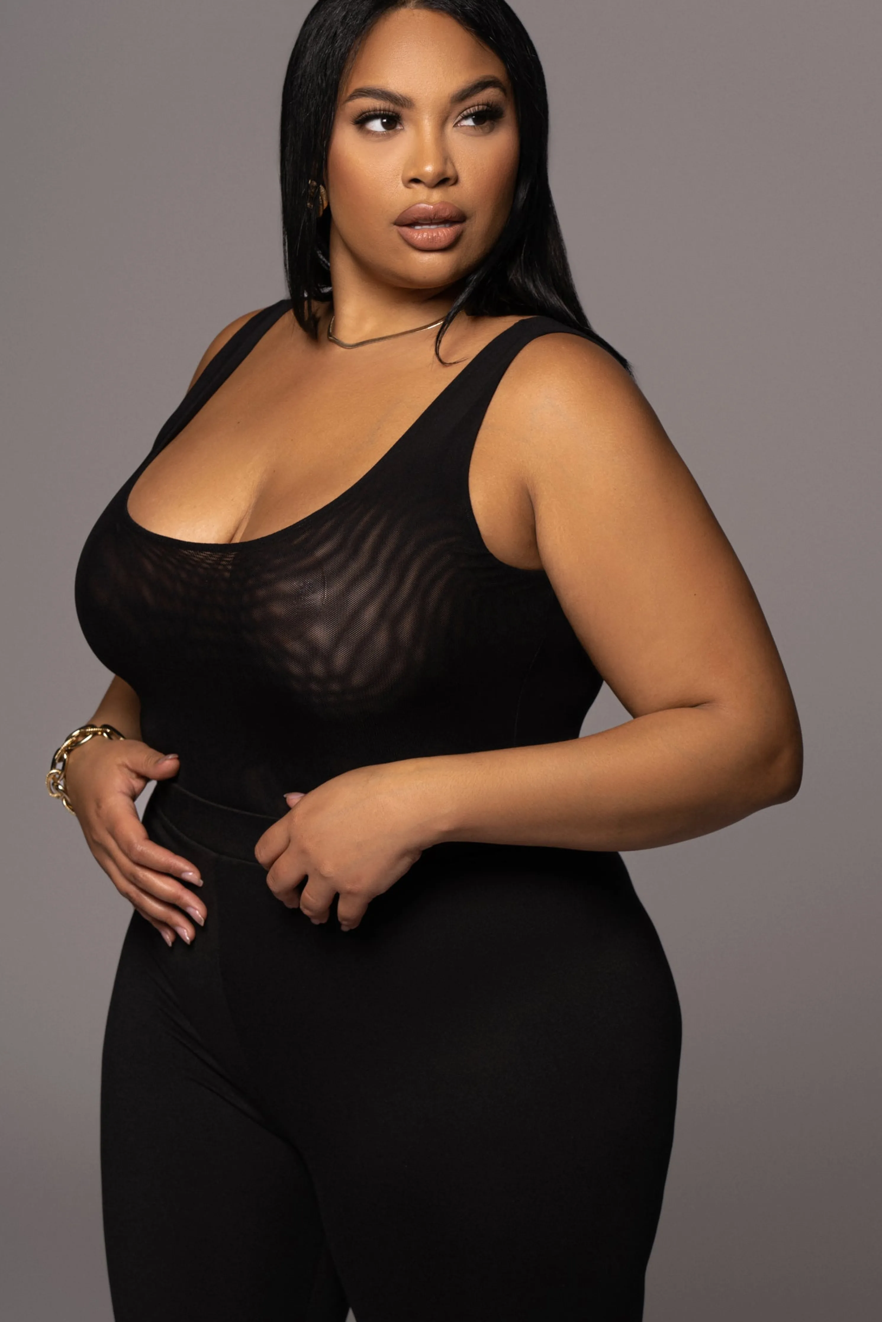 Black Mesh Essentials Tank Bodysuit Undergarment