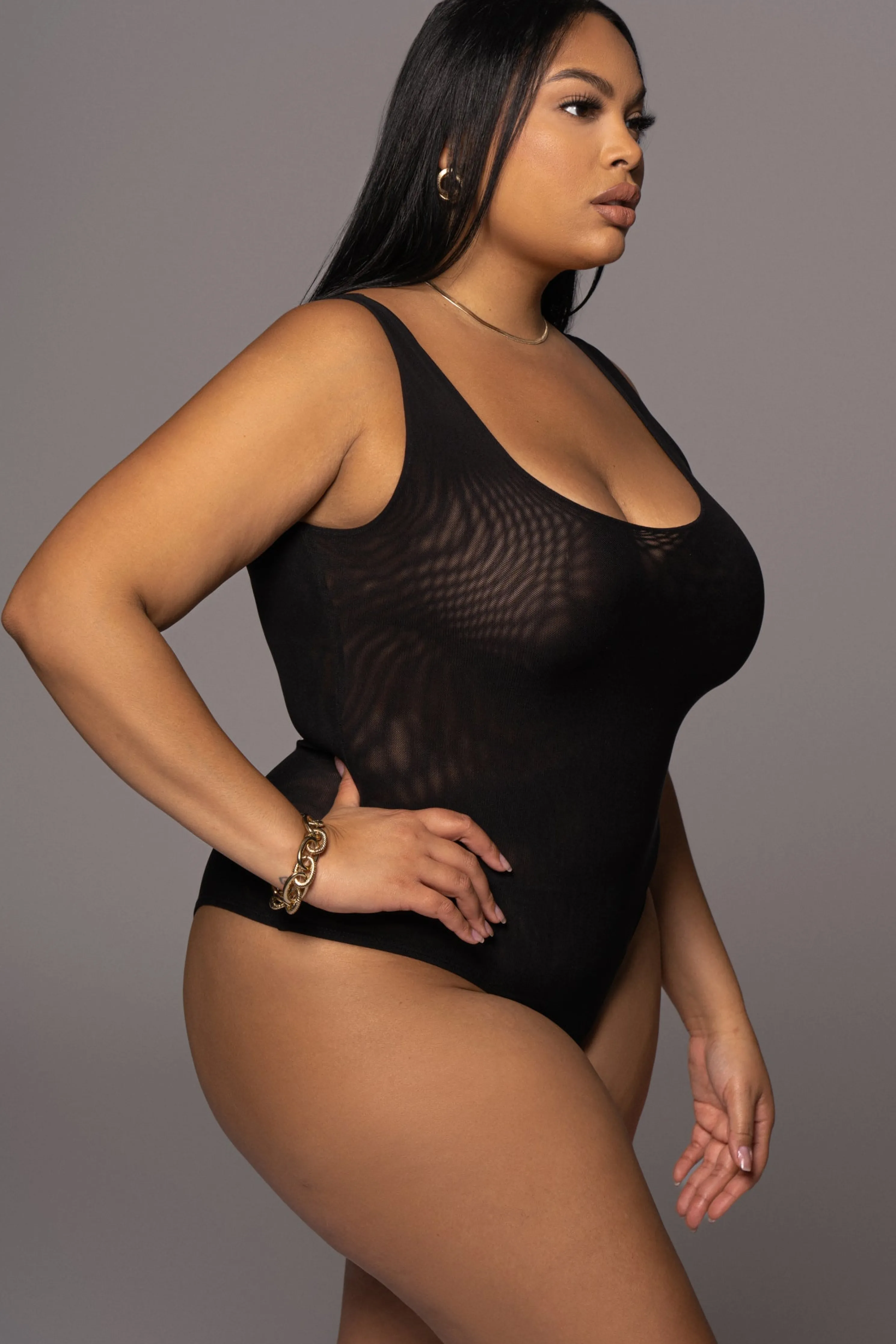 Black Mesh Essentials Tank Bodysuit Undergarment